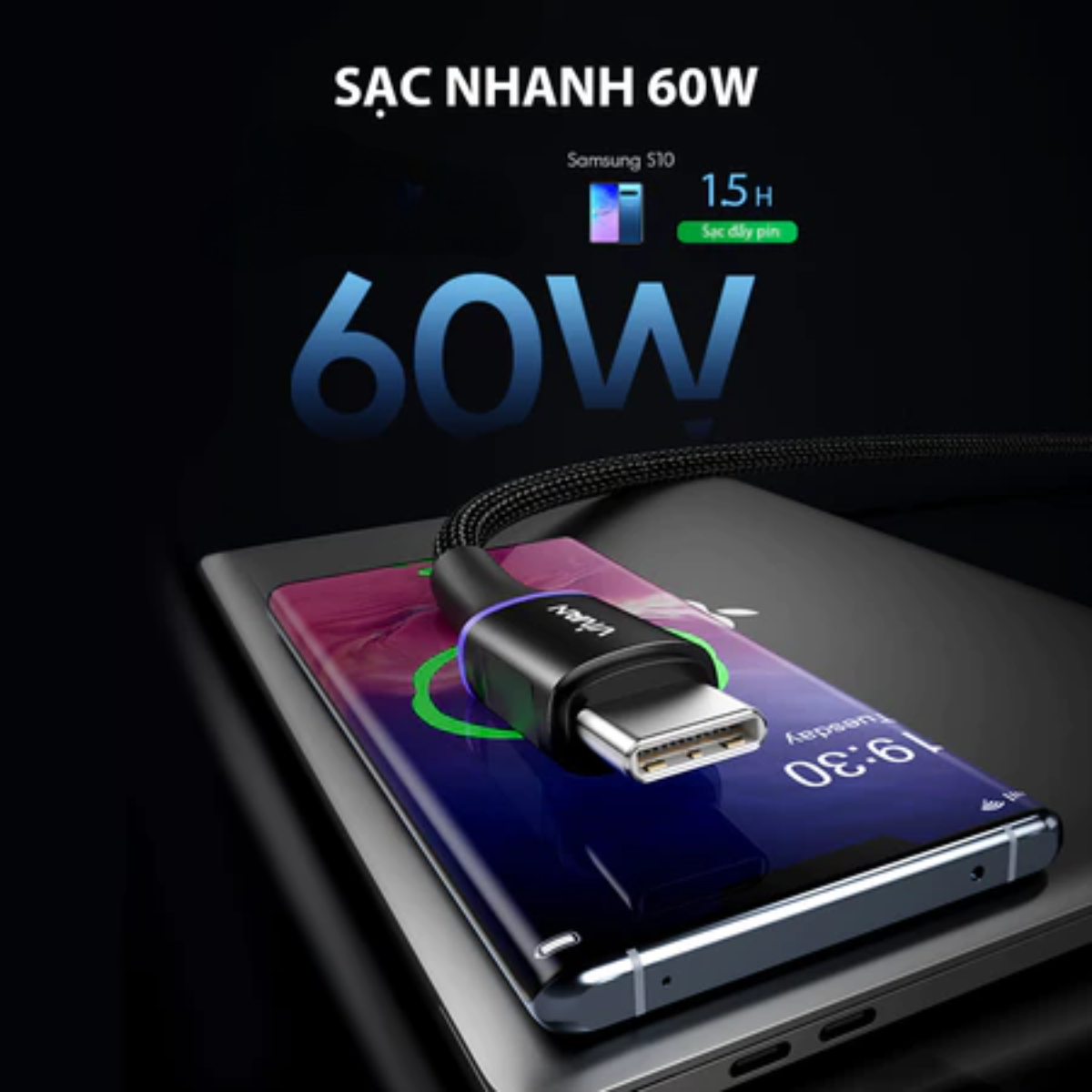 Mô tả Cáp Sạc Nhanh VIVAN VDCL120/ VDCC120 Type-C to L/ Type-C to Type-C, Led 7 Màu, Dài 120cm, Thiết Kế Chống Rối - 2