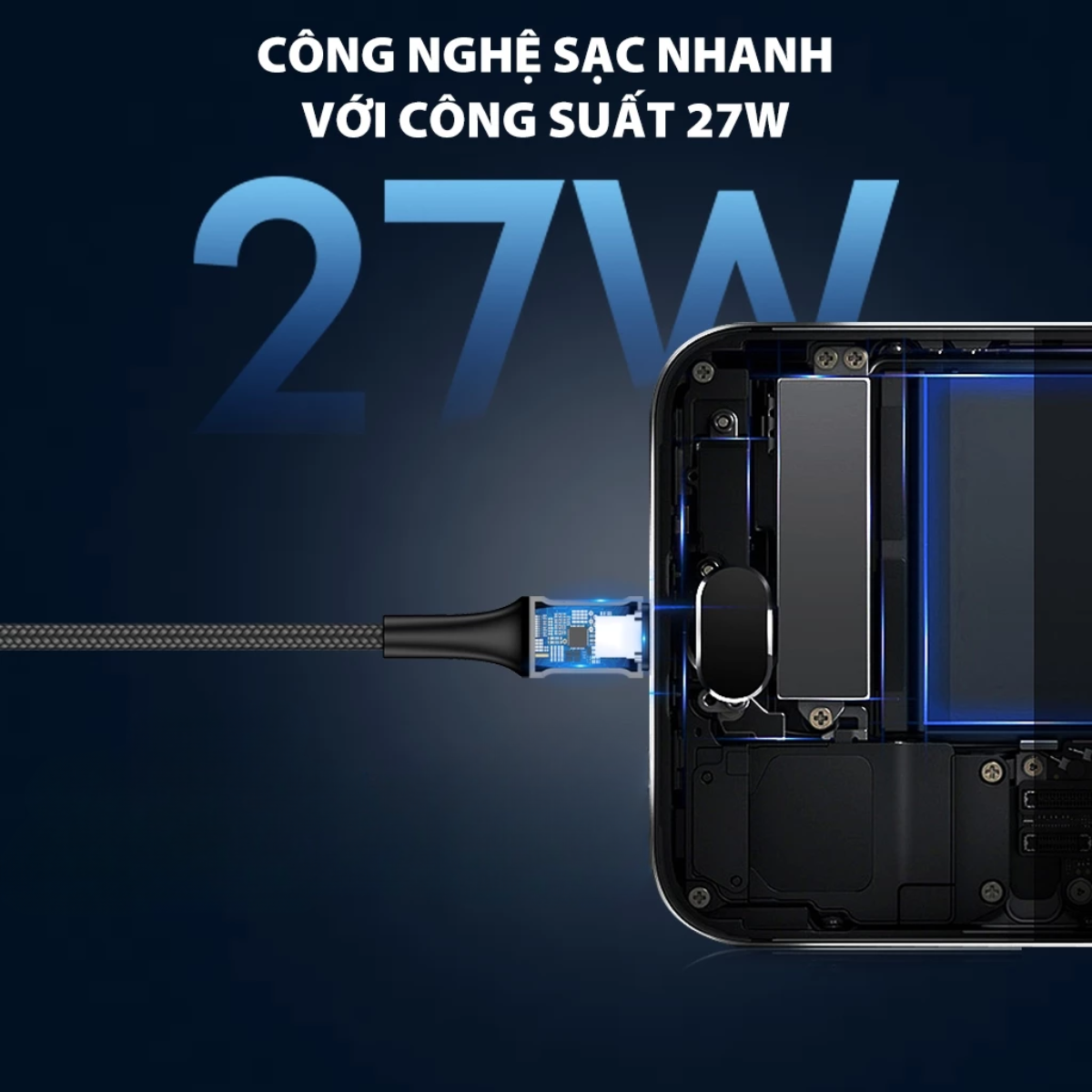 Mô tả Cáp Sạc Nhanh VIVAN VDCL120/ VDCC120 Type-C to L/ Type-C to Type-C, Led 7 Màu, Dài 120cm, Thiết Kế Chống Rối - 3