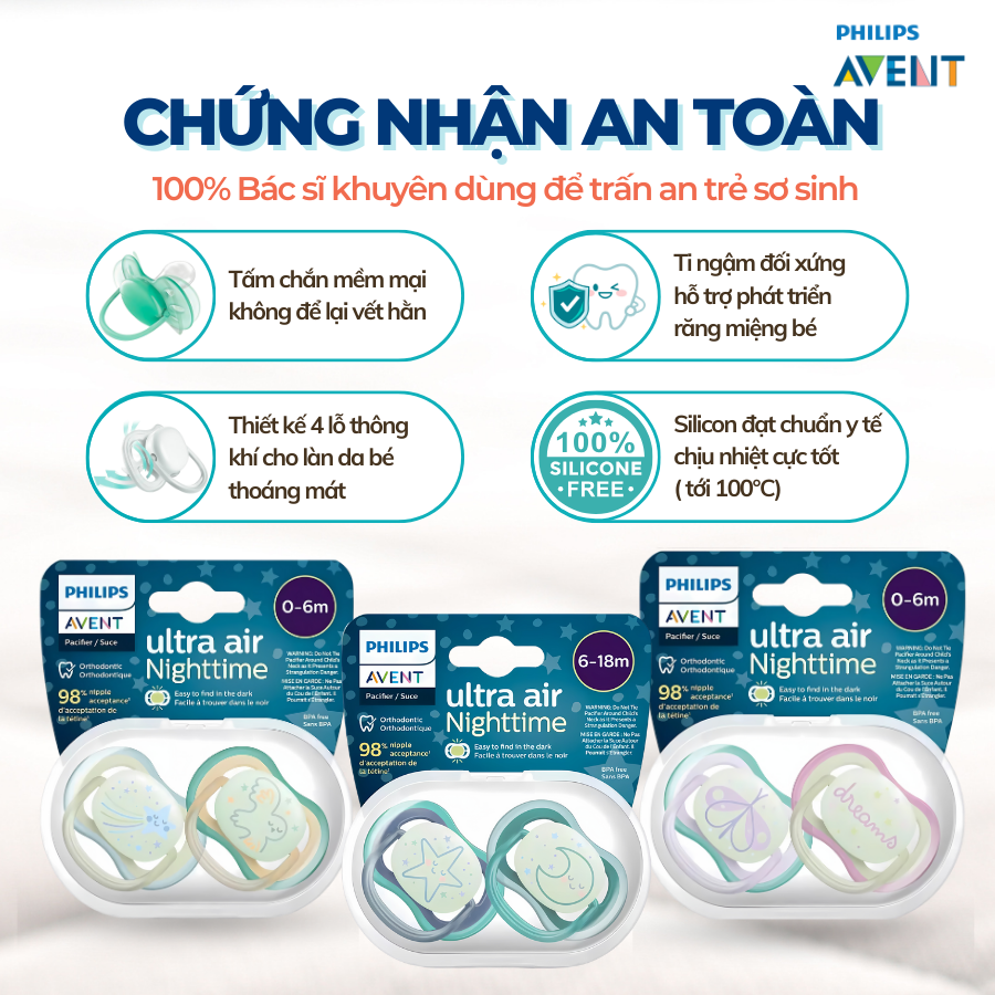 Ti Giả Avent Ultra Air silicone cao cấp