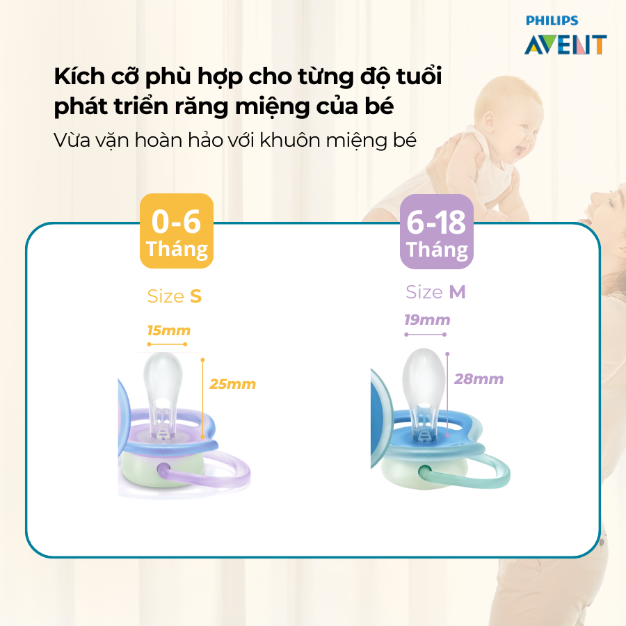 Ty ngậm Avent Ultra Air Phát Sáng