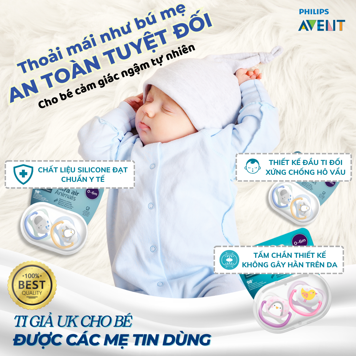 Mô tả Ti Giả Avent Ultra Air 0-6 Tháng, Núm Ty Ngậm Cho Bé Sơ Sinh An Toàn Mềm Mại Chính Hãng - 1