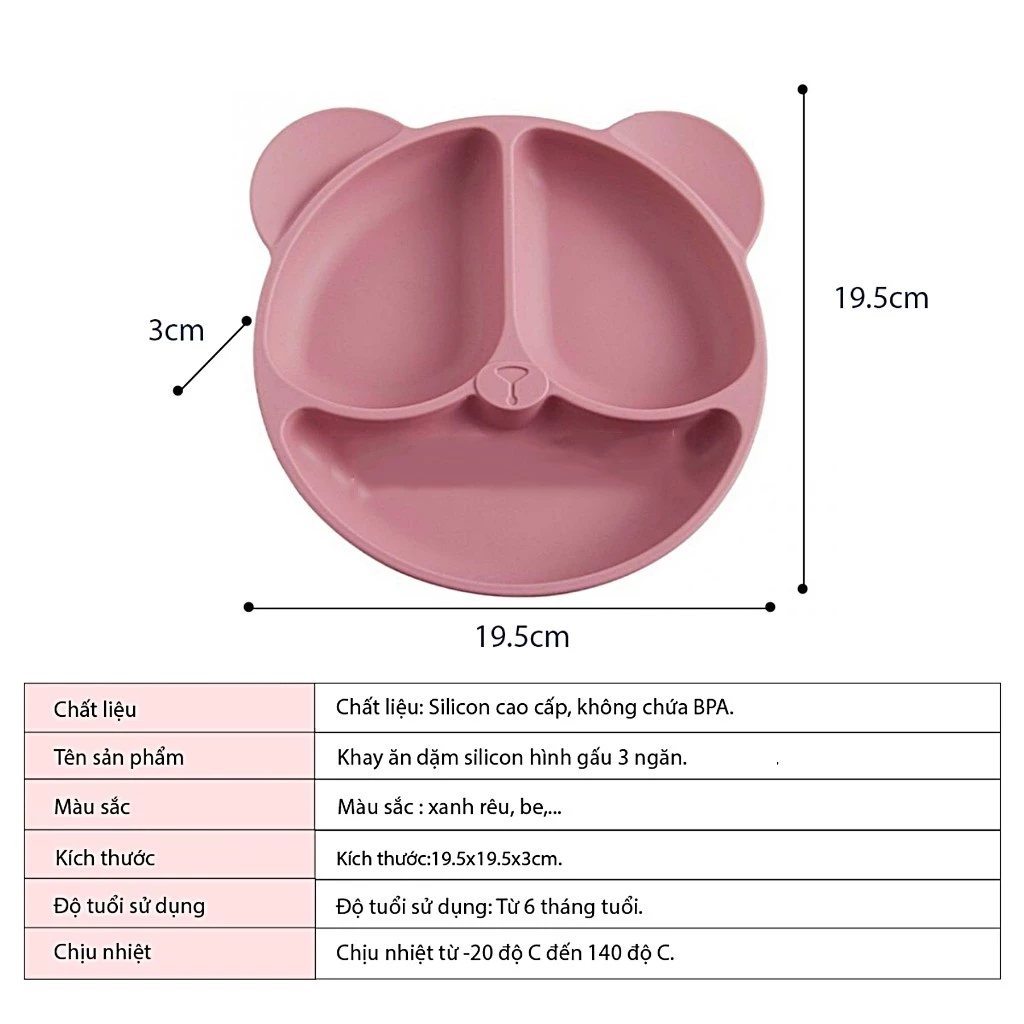 Mô tả Khay Ăn Dặm Silicon KidsWorld Có Đế Hít Chống Đổ Hình Gấu 3 Ngăn Cho Bé ăn dặm có thể tiệt trùng - 5