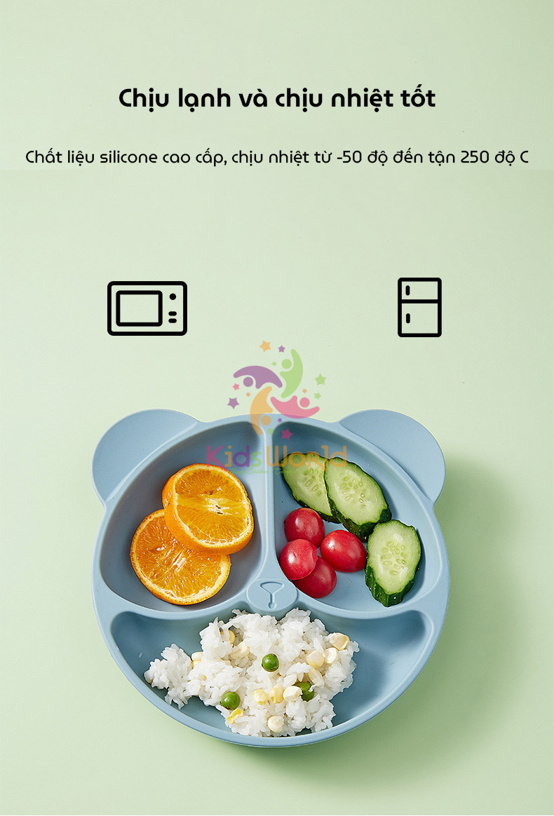Mô tả Khay cho bé ăn dặm silicon hình gấu KidAndMom 3 ngăn có đế hút chân không chống trơn trượt - 3