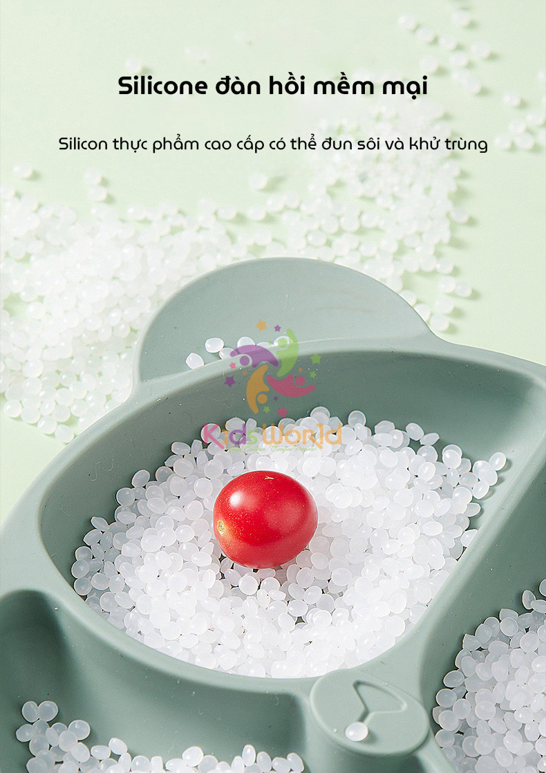 Mô tả Khay cho bé ăn dặm silicon hình gấu KidAndMom 3 ngăn có đế hút chân không chống trơn trượt - 4