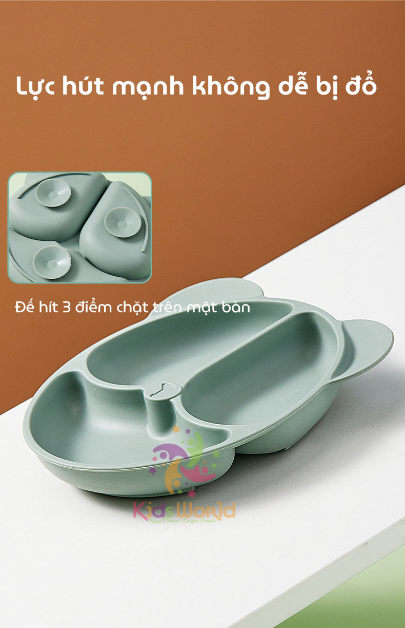 Mô tả Khay cho bé ăn dặm silicon hình gấu KidAndMom 3 ngăn có đế hút chân không chống trơn trượt - 5