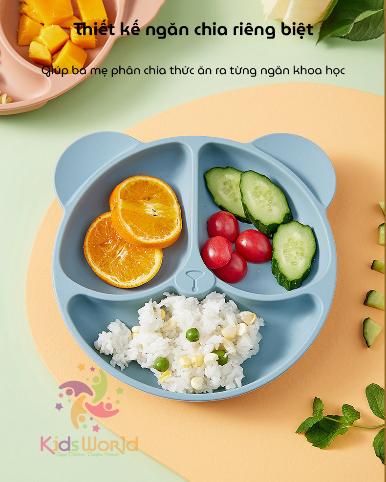 Mô tả Khay cho bé ăn dặm silicon hình gấu KidAndMom 3 ngăn có đế hút chân không chống trơn trượt - 6