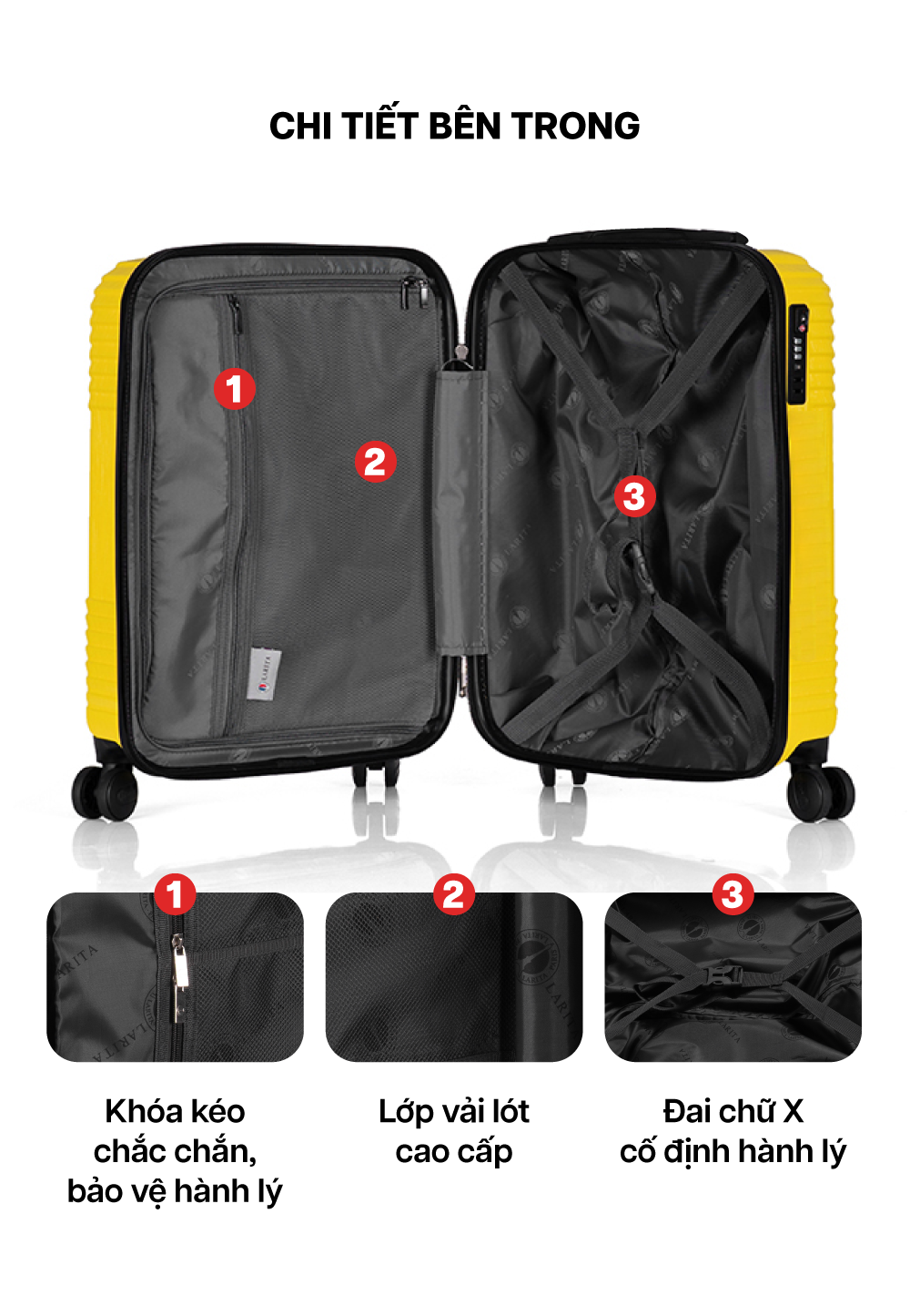 Mô tả Vali Kéo MIAvn Du Lịch Larita MONZA - Size S 20inch, Nhựa ABS Cứng Cáp Bền Bỉ, Khoá TSA, Bảo Hành Trọn Đời - 4