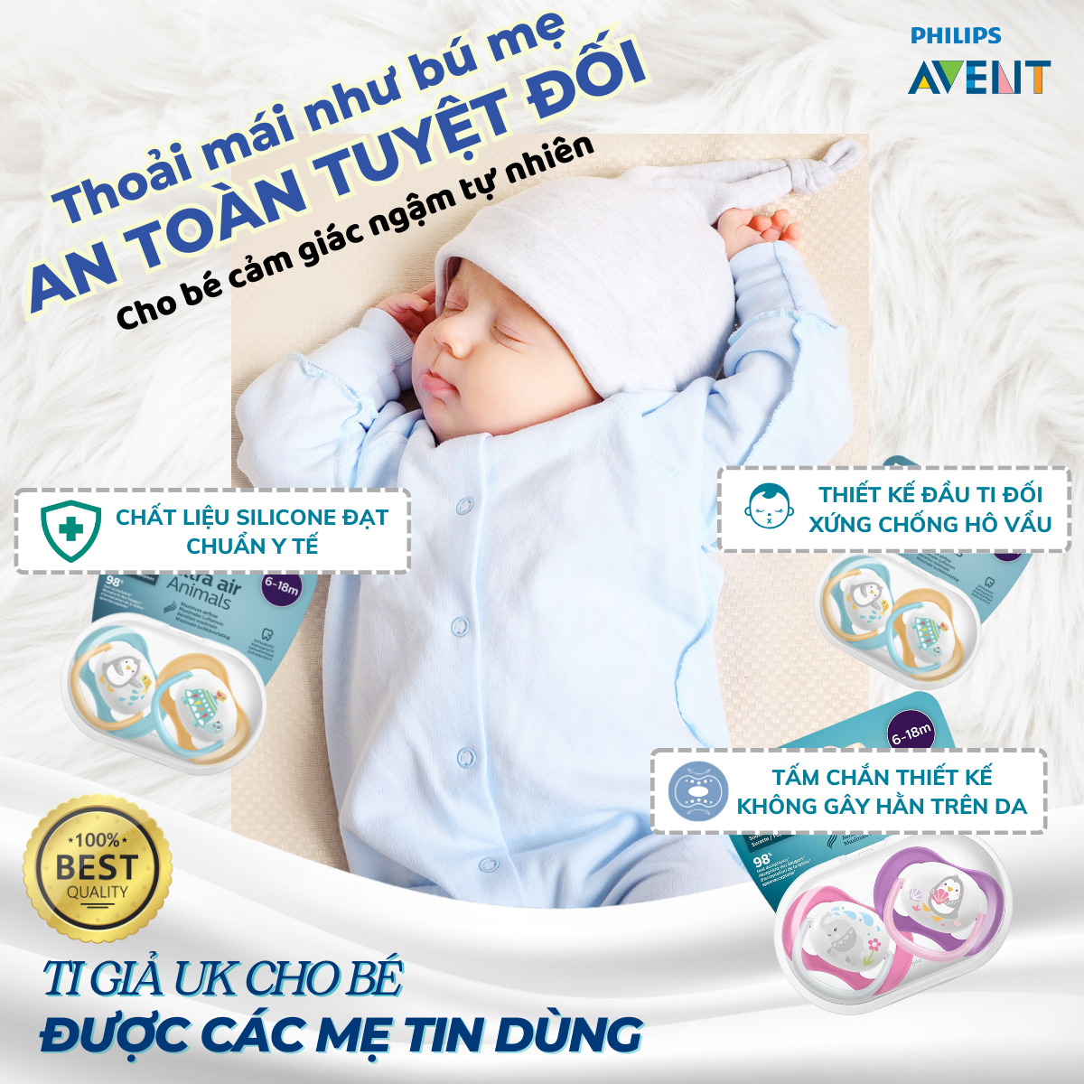 Mô tả Ti Giả Avent Ultra Air 6-18 Tháng, Núm Ty Ngậm Cho Bé An Toàn Mềm Mại Chính Hãng - 1