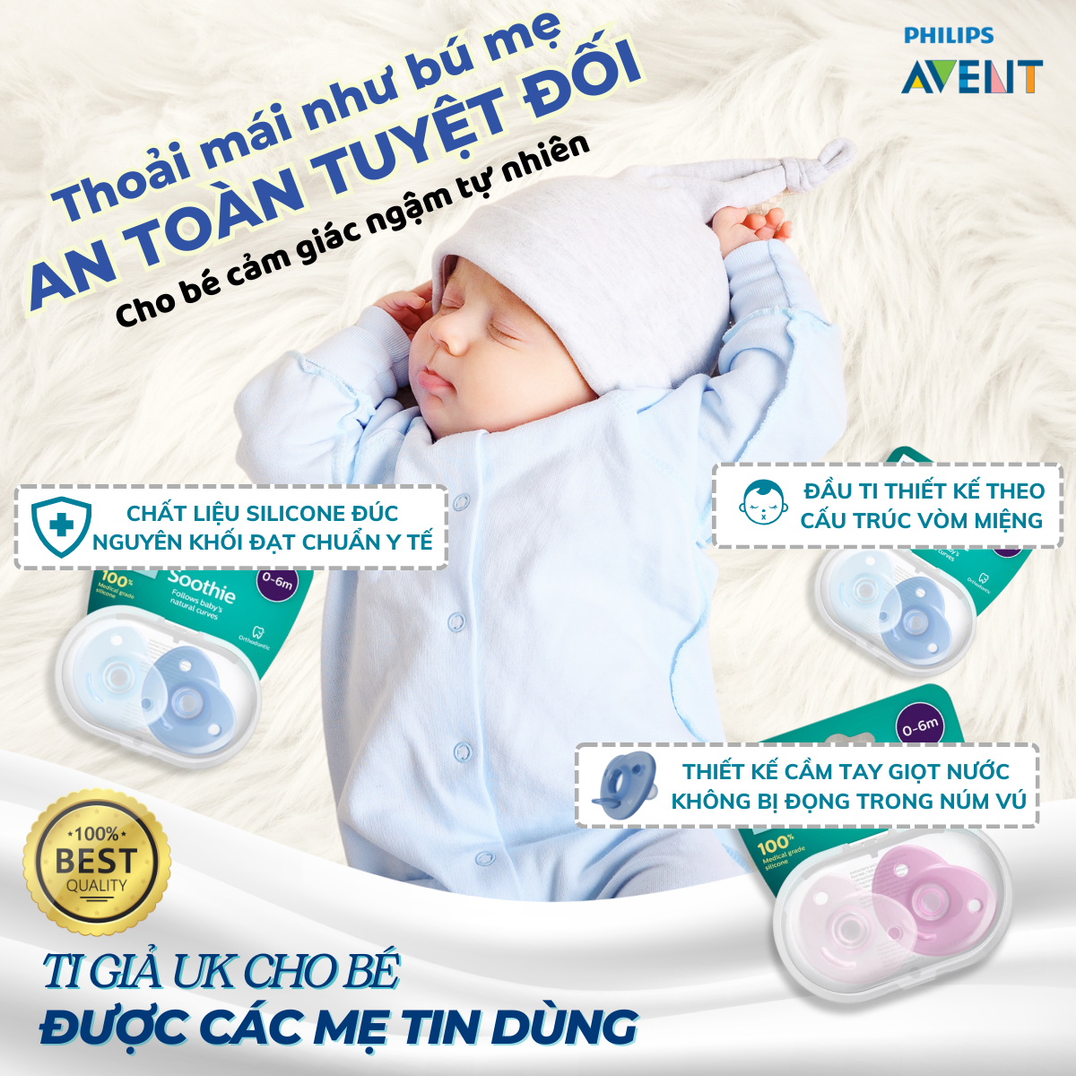 Mô tả Ti Giả Avent Soothie Silicon Nguyên Khối Hỗ Trợ Chỉnh Nha, Chống Hô Vẩu - 1