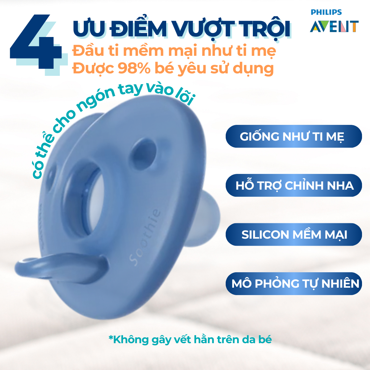 Mô tả Ti Giả Avent Soothie Silicon Nguyên Khối Hỗ Trợ Chỉnh Nha, Chống Hô Vẩu - 3