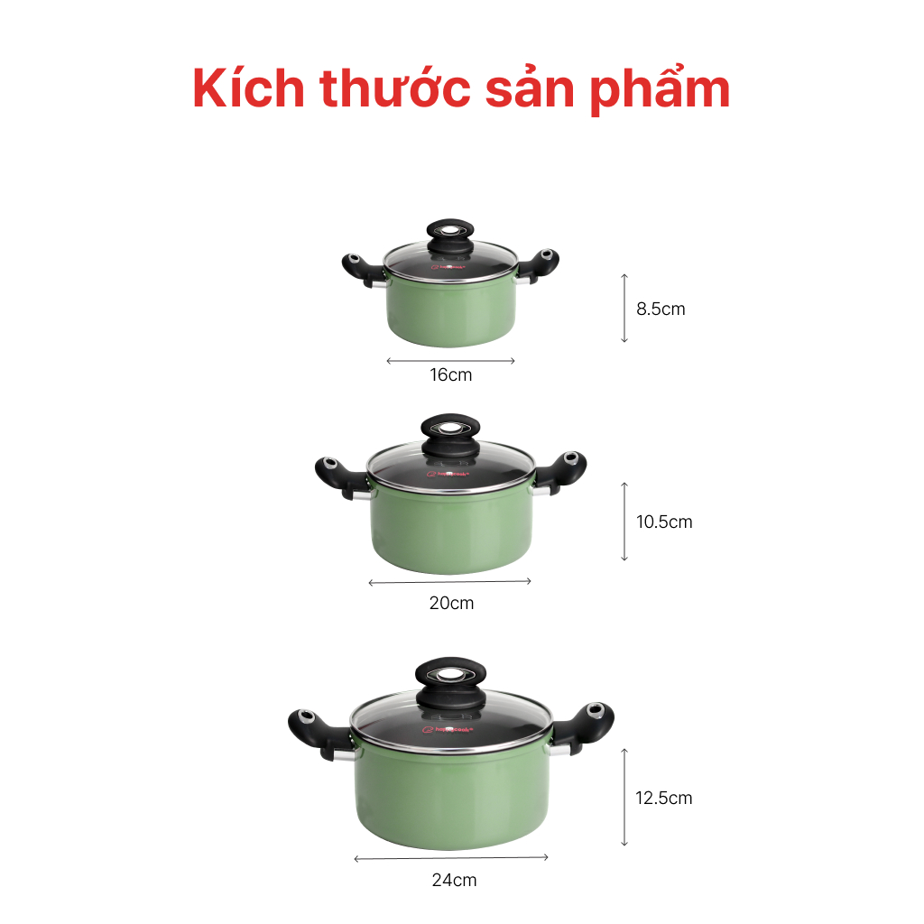 Mô tả Nồi nhôm cao cấp chống dính đáy từ men đá Ceragreen 16cm, 20cm, 24cm, HAPPYCOOK - 7