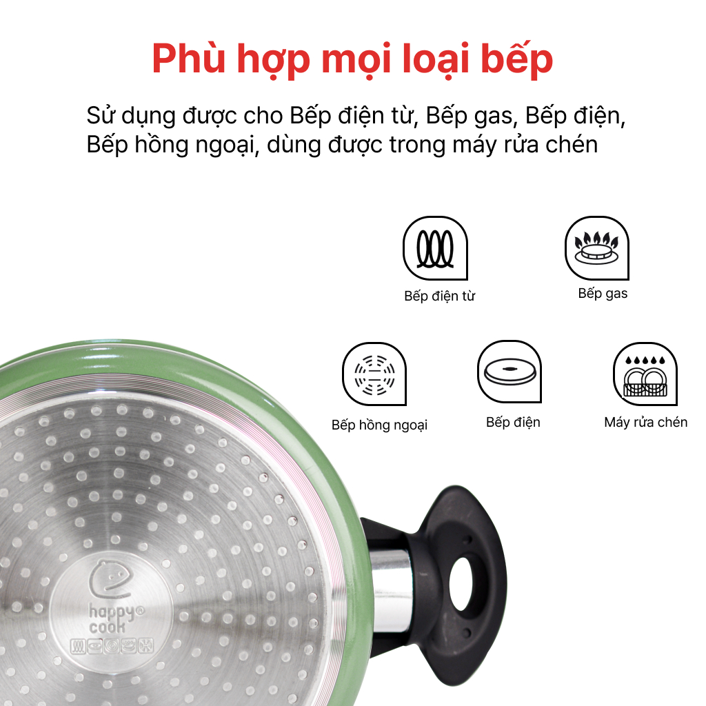 Mô tả Nồi nhôm cao cấp chống dính đáy từ men đá Ceragreen 16cm, 20cm, 24cm, HAPPYCOOK - 8