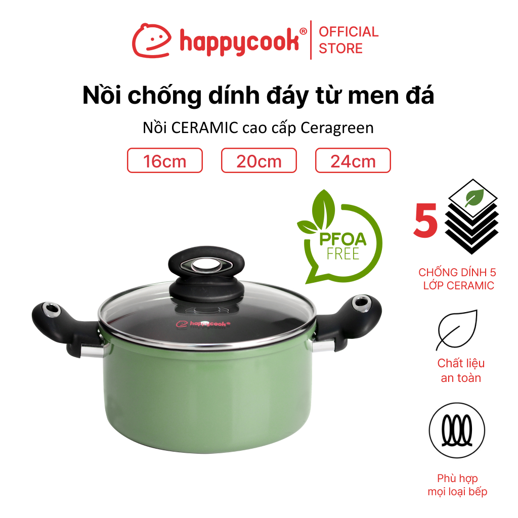 Mô tả Nồi nhôm cao cấp chống dính đáy từ men đá Ceragreen 16cm, 20cm, 24cm, HAPPYCOOK - 1