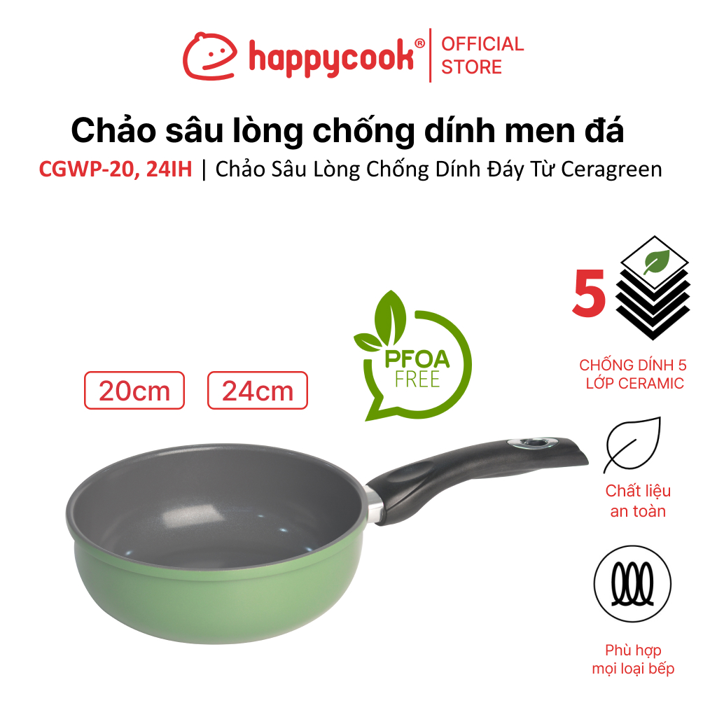 Mô tả Chảo sâu lòng chống dính men đá đáy từ 20, 24cm Ceragreen HAPPYCOOK, CGWP-20, 24IH - 1