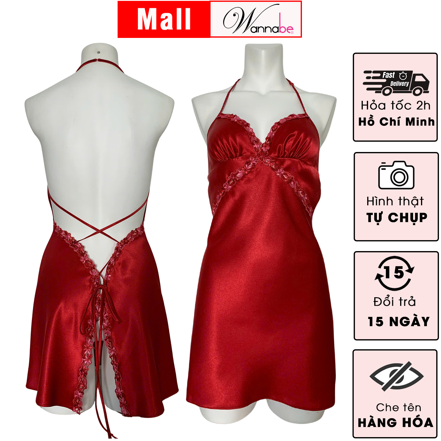 Mô tả Váy ngủ nữ sexy WANNABE đầm ngủ lụa cut-out eo mông đan dây lưng x nóng bỏng tự do thắt mở dây DNS18 - 9