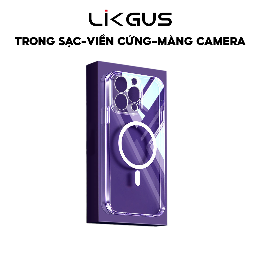 Mô tả Ốp Lưng Likgus Trong Suốt Sạc Từ Tính Màng Bảo Vệ Camera Full PC Cứng Không Ố Vàng Cho IP 16-15-14-13-12-Pro-Plus-Promax - 1
