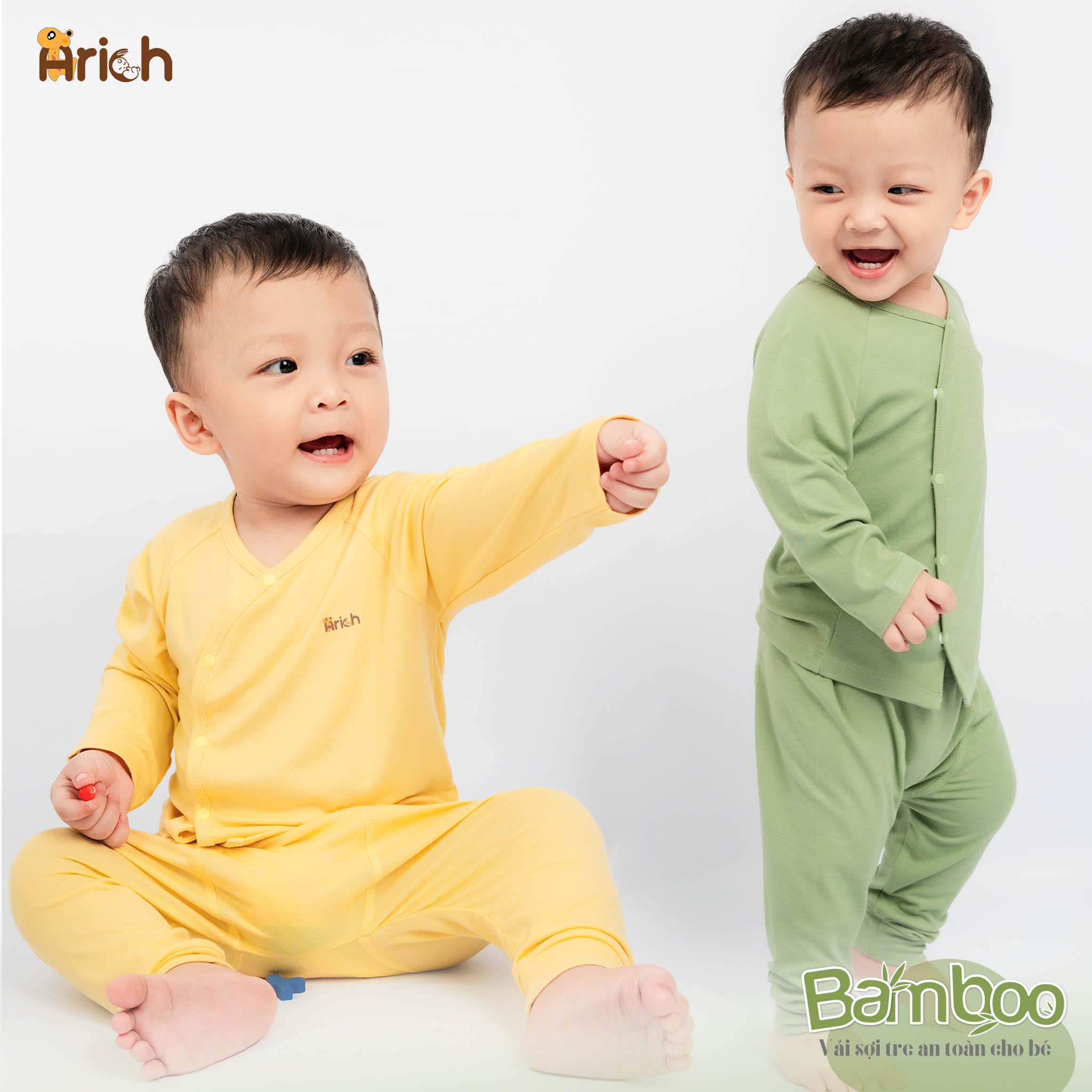 Mô tả Bộ dài tay cài lệch Arich vải sợi tre cho bé trai, bé gái size 0 đến 18 tháng - 2