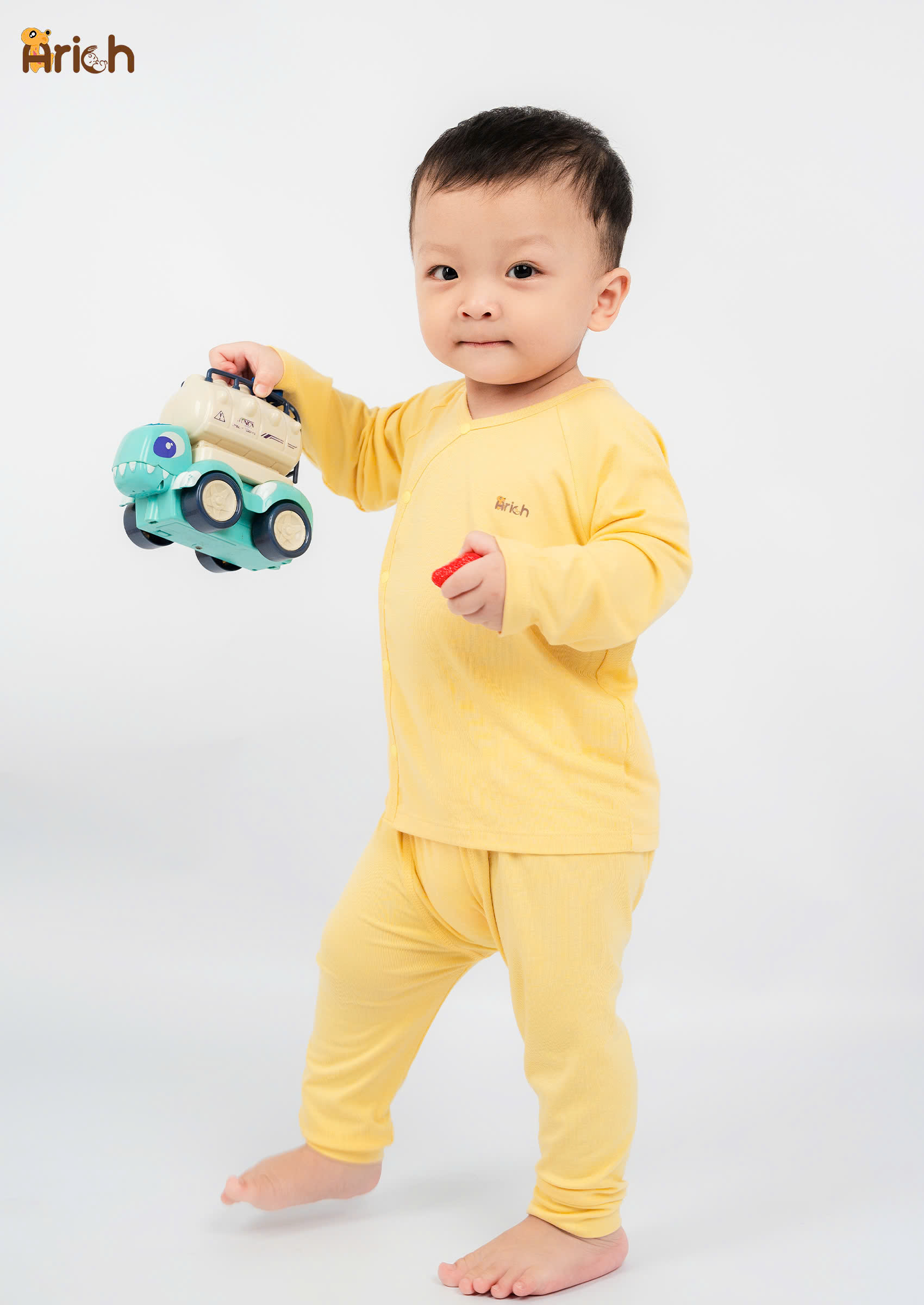 Mô tả Bộ dài tay cài lệch Arich vải sợi tre cho bé trai, bé gái size 0 đến 18 tháng - 3