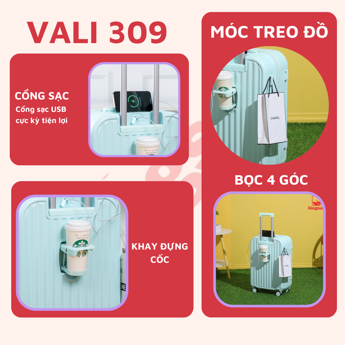Mô tả Vali kéo du lịch thời trang cao cấp Kingsun size20/24inch KS 219/309 - 3