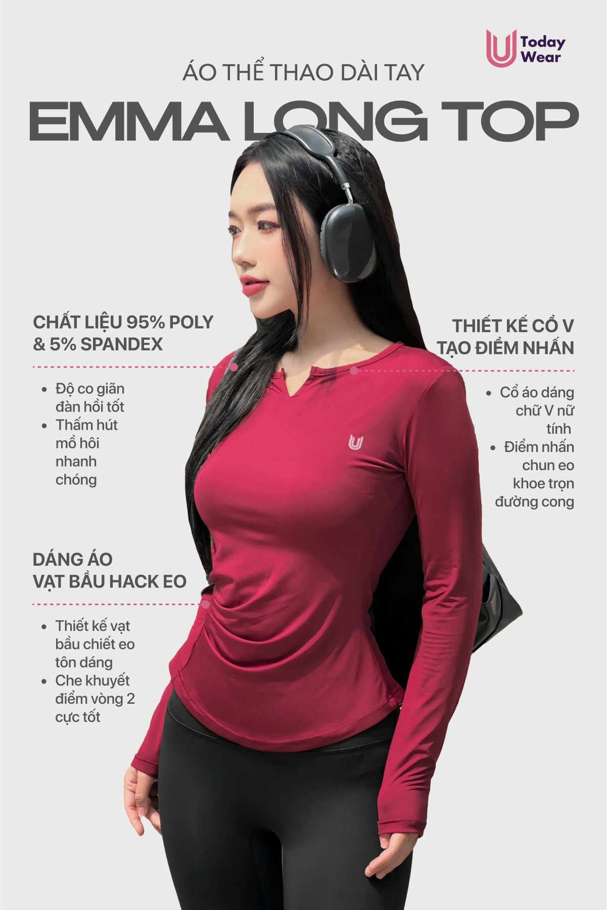 Mô tả Áo tập gym yoga dài tay nữ Emma Long Top Today U Wear chống nắng tôn dáng ôm body tập thể thao - 1
