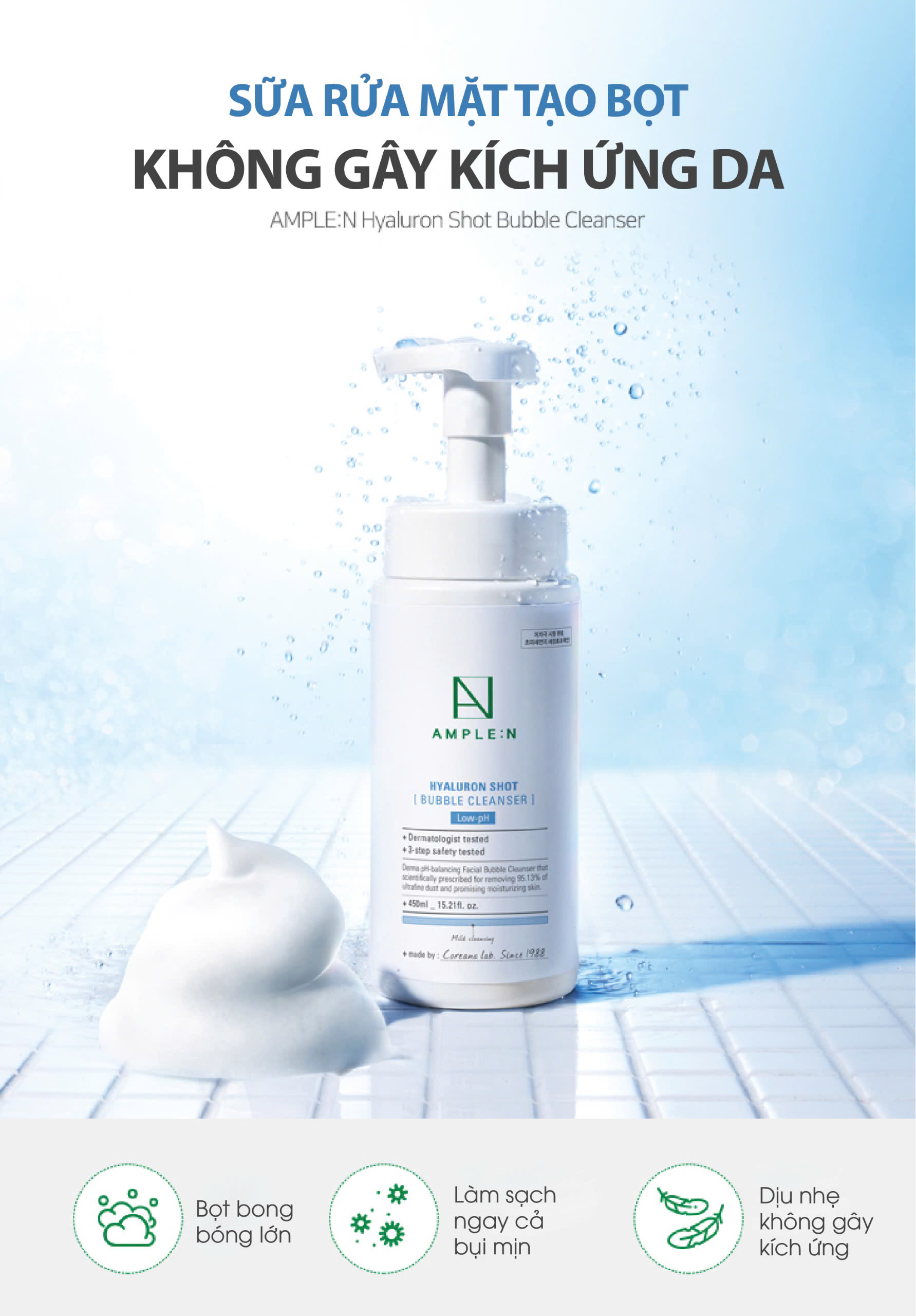 Mô tả Sữa Rửa Mặt Tạo Bọt AMPLE:N Hyaluron Shot Bubble Cleanser 450ml - 1