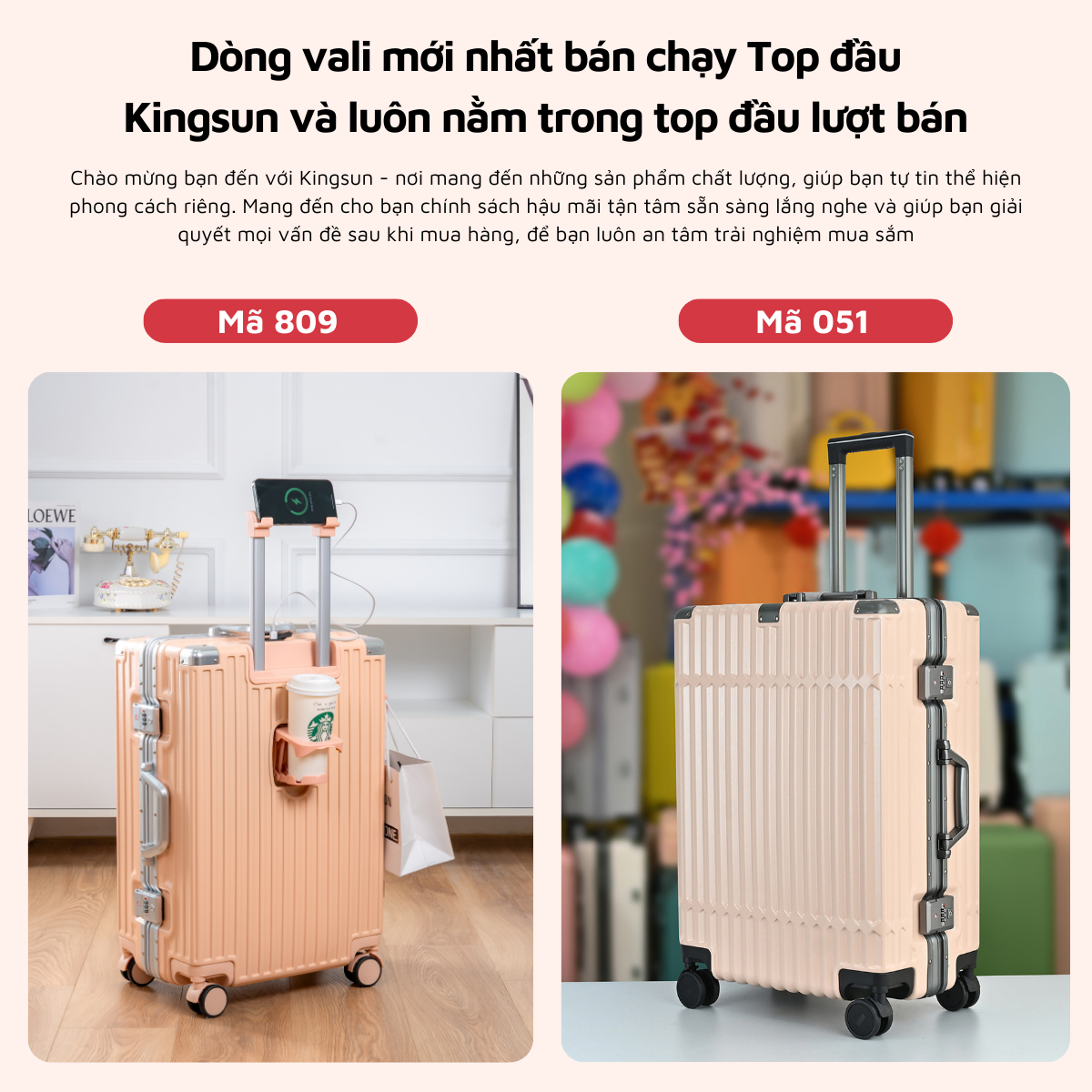 Mô tả Vali khung nhôm khoá sập cao cấp Kingsun KS-051/L809,Bảo hành 5 năm - 1