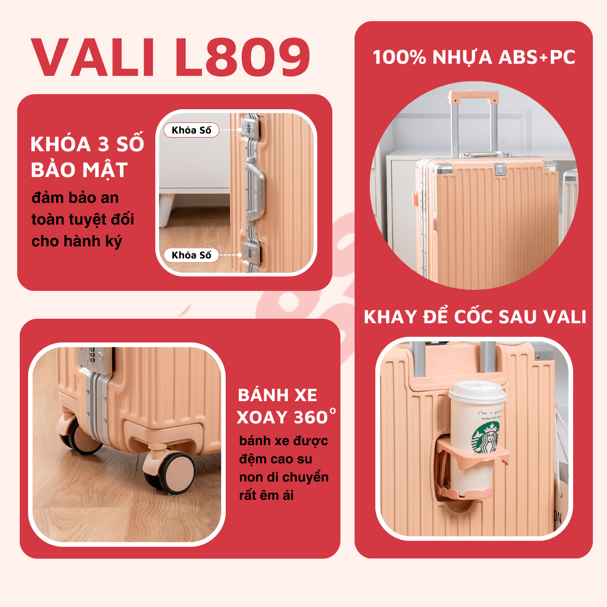 Mô tả Vali khung nhôm khoá sập cao cấp Kingsun KS-051/L809,Bảo hành 5 năm - 2