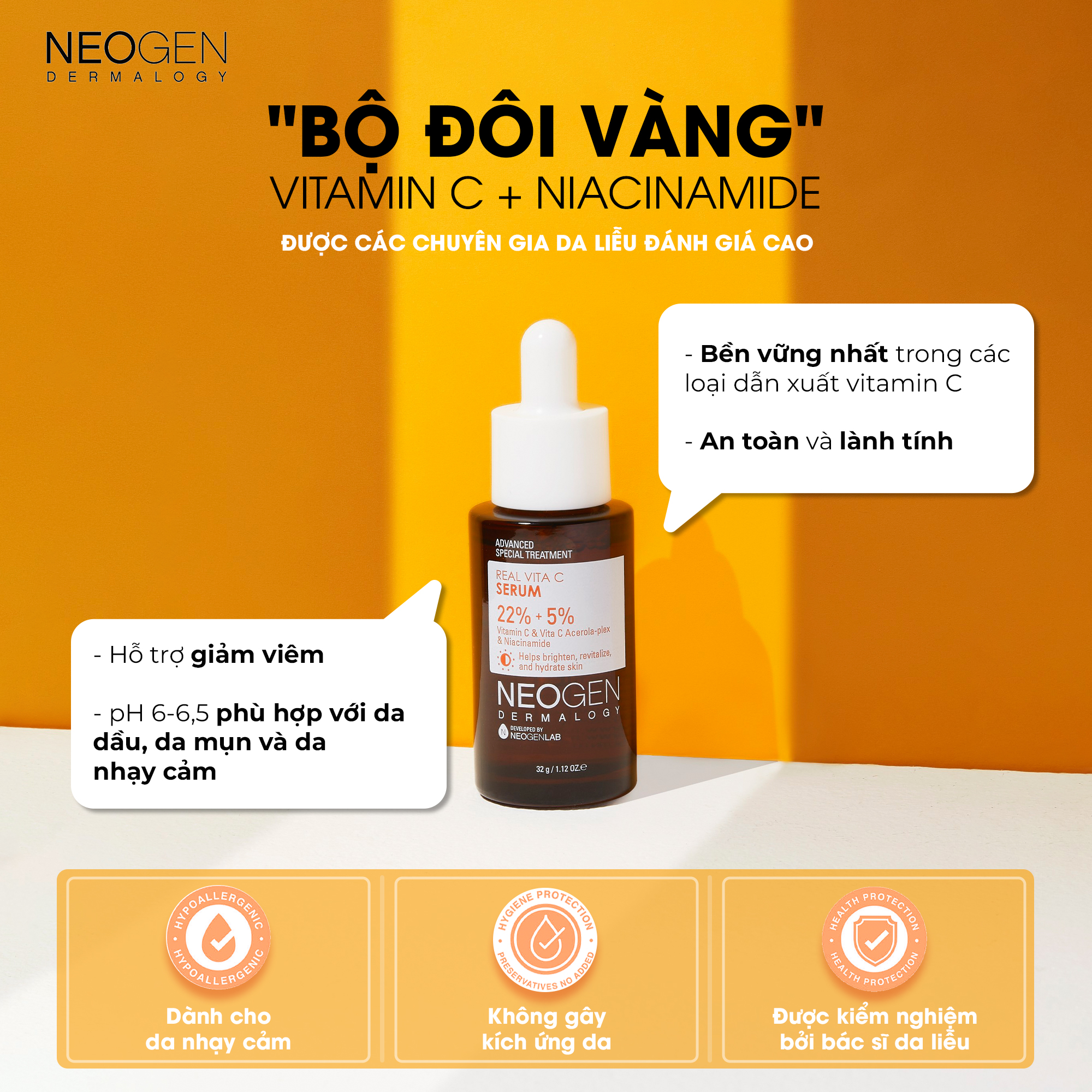 Mô tả Bộ Sản Phẩm Serum & Kem Dưỡng Vitamin C 22% Mờ Thâm Dưỡng Trắng Da Neogen Dermalogy Real Vita C - 1