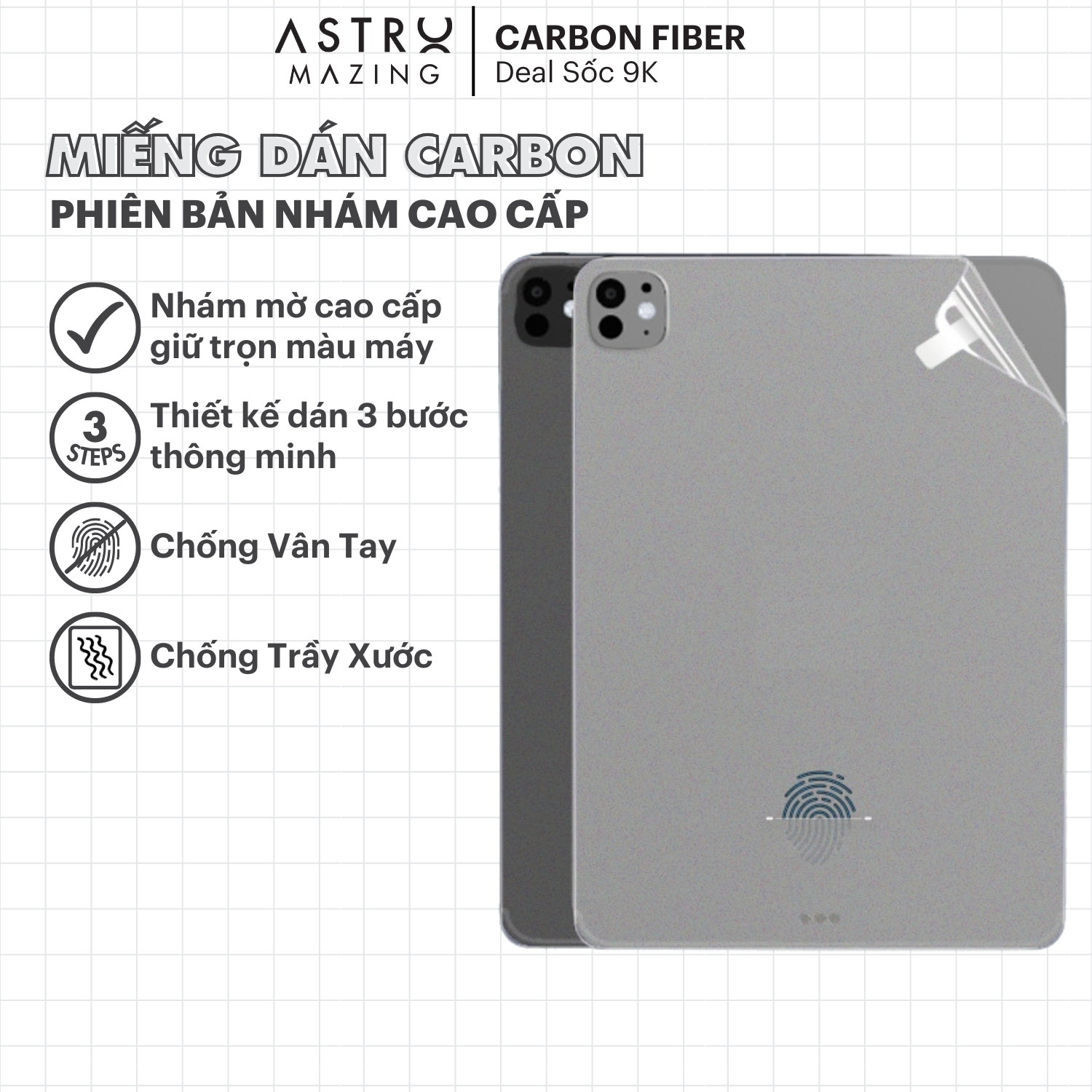 Mô tả Miếng dán Carbon AstroMazing bảo vệ mặt lưng iPad chống trầy xước không bám vân tay - 1