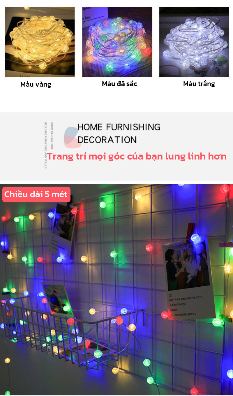 Mô tả Dây Đèn Led Trang Trí 5M 10M MODI SOLAR Pha Lê Cắm Điện Không Thấm Nước - 2