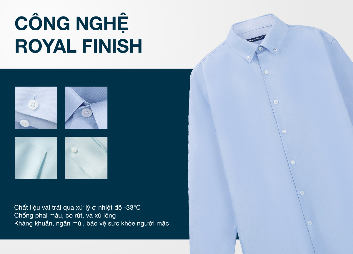 Mô tả Áo sơ mi nam tay dài DETERMINANT 100% cotton siêu dài - công nghệ Visdry, chống nhăn -  SS01 - màu xanh - 6