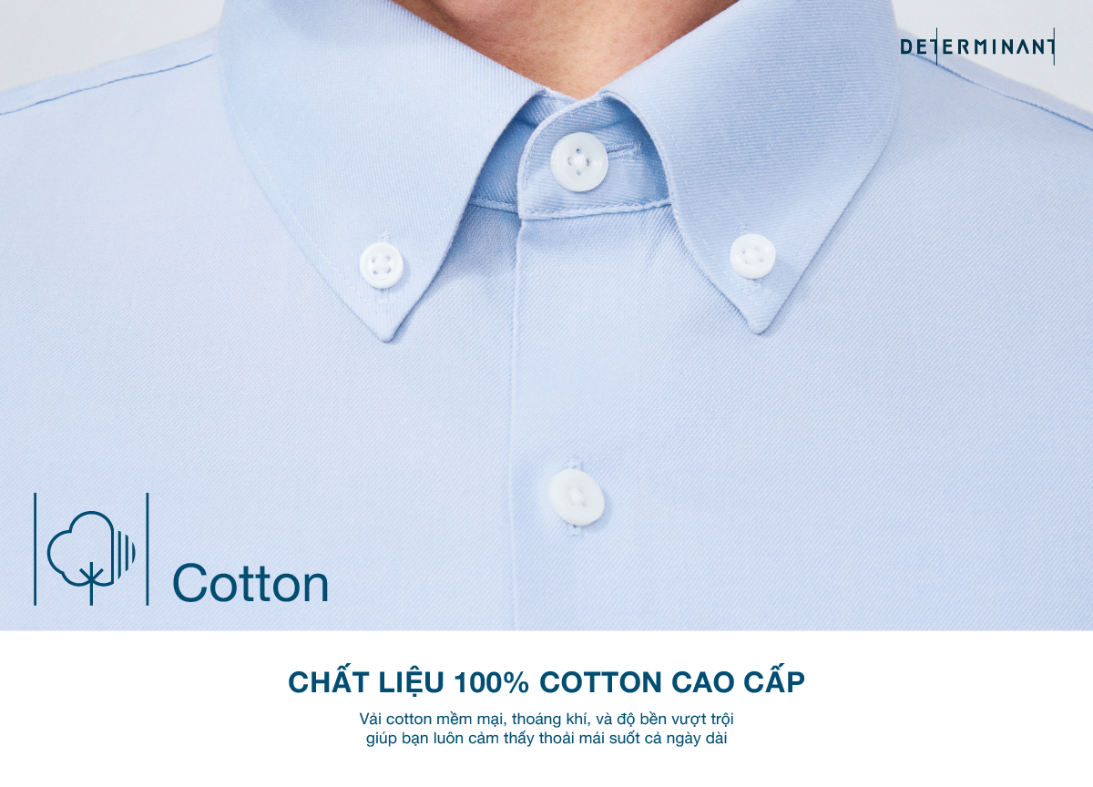 Mô tả Áo sơ mi nam tay dài DETERMINANT 100% cotton siêu dài - công nghệ Visdry, chống nhăn -  SS01 - màu xanh - 2