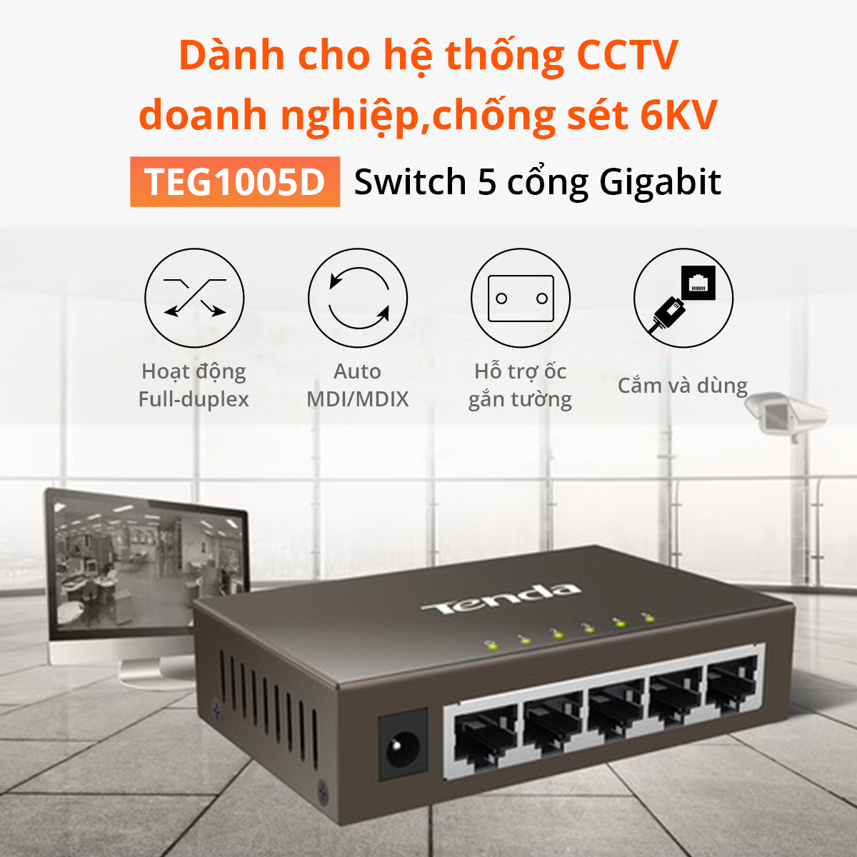 Switch Tenda Gigabit chống sét 6KV