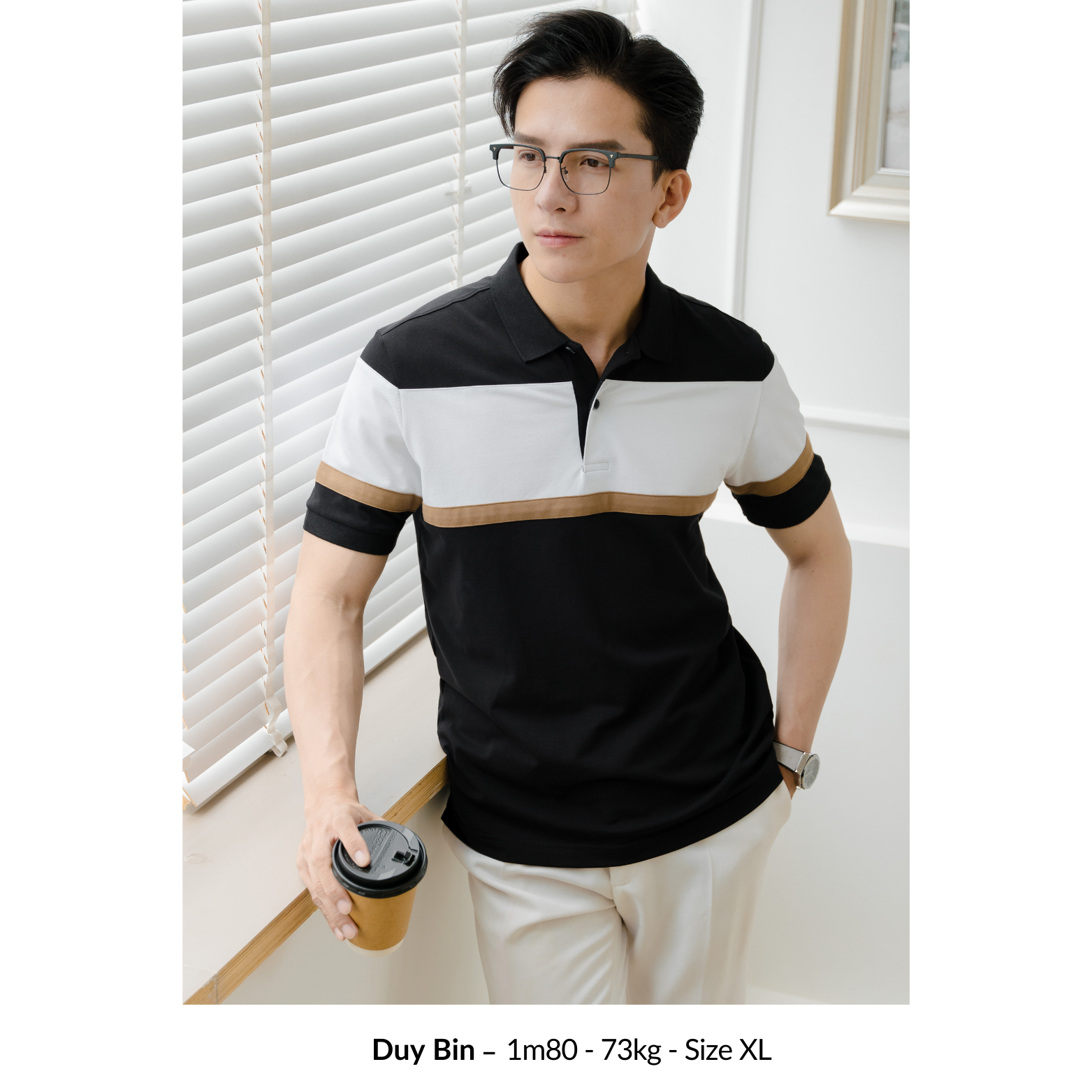 Mô tả Áo Polo nam STRIPED BLOCK LEEVUS phối màu, vải CVC cá sấu, form regular APL312 - 3
