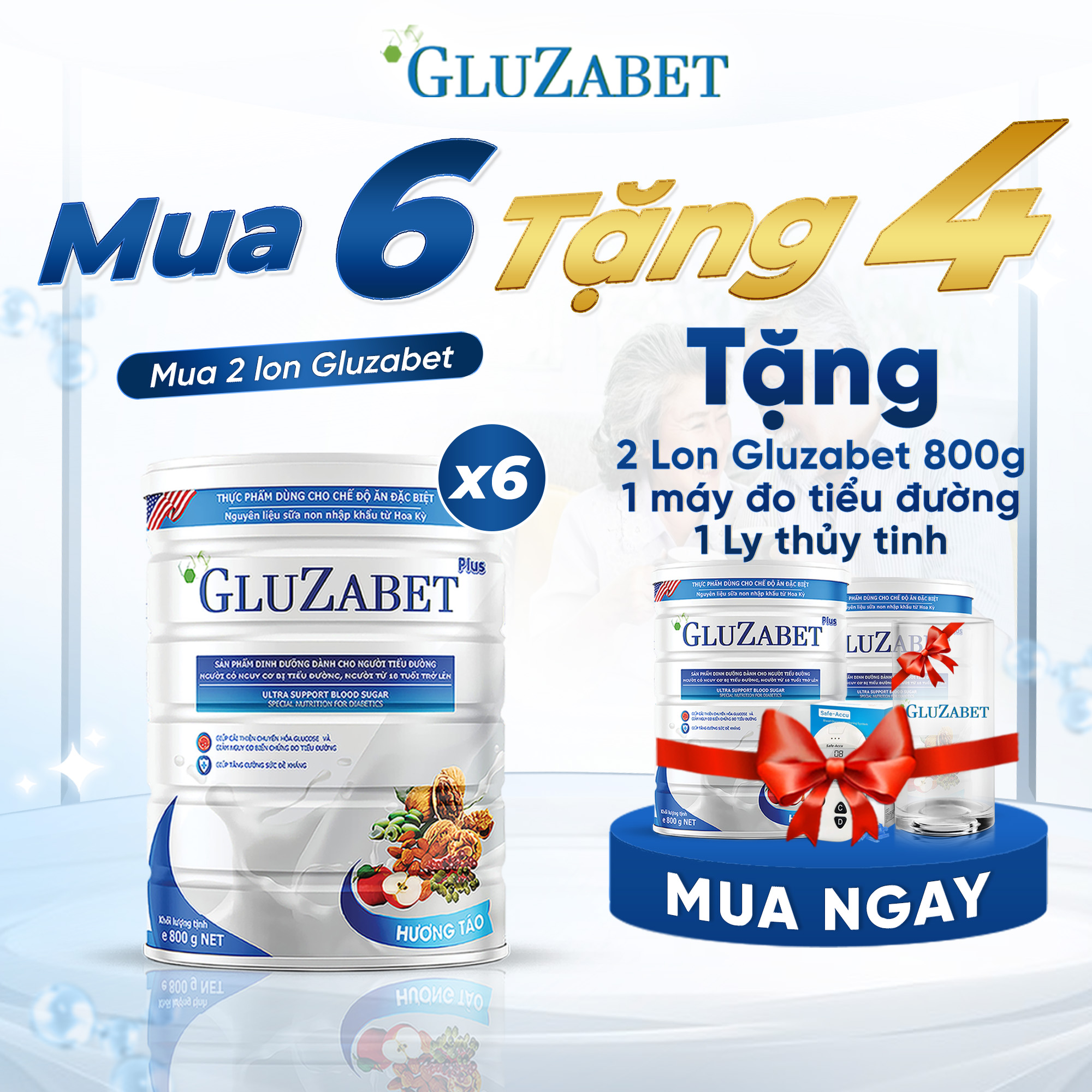 Mô tả MUA 6 TẶNG 3 Thực Phẩm Chuyên Biệt Gluzabet 800G Cho Người Tiểu Đường,Giúp Ổn Định Đường Huyết, Tăng Cường Đề Kháng - 1