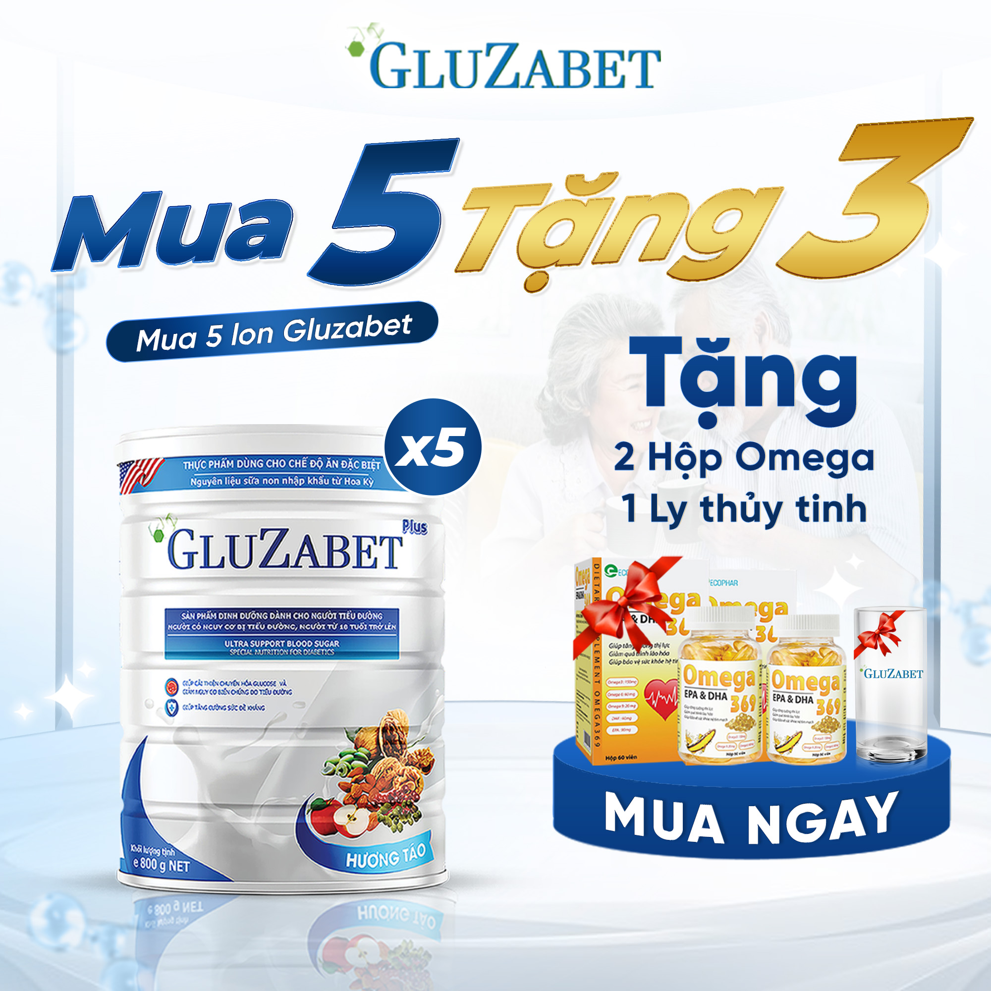 Mô tả MUA 5 TẶNG 3 - Gluzabet Dành Cho Người Tiểu Đường (800G), Giúp Ổn Định Đường Huyết, Ngăn Ngừa Biến Chứng Tiểu Đường - 1