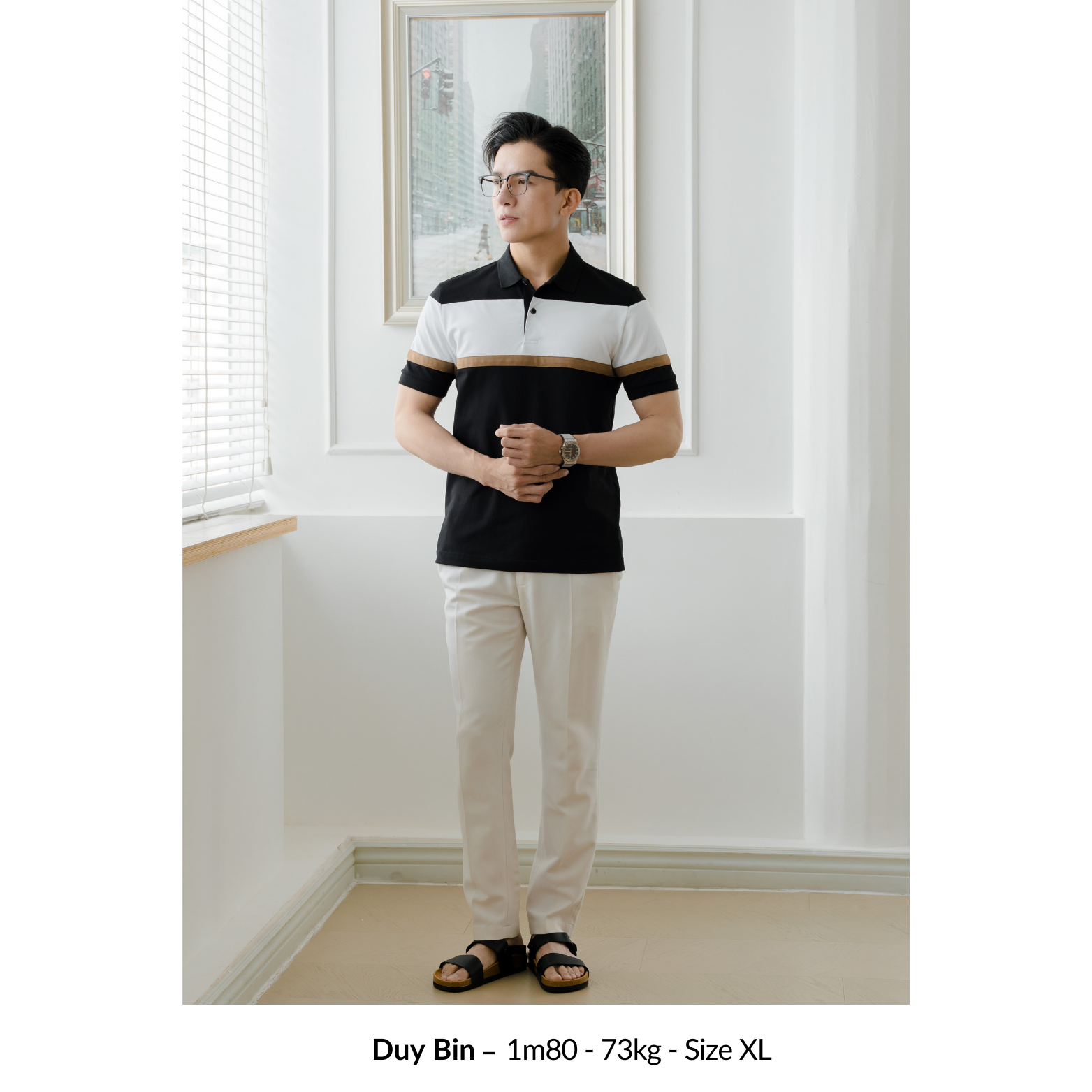Mô tả Áo Polo nam STRIPED BLOCK LEEVUS phối màu, vải CVC cá sấu, form regular APL312 - 4