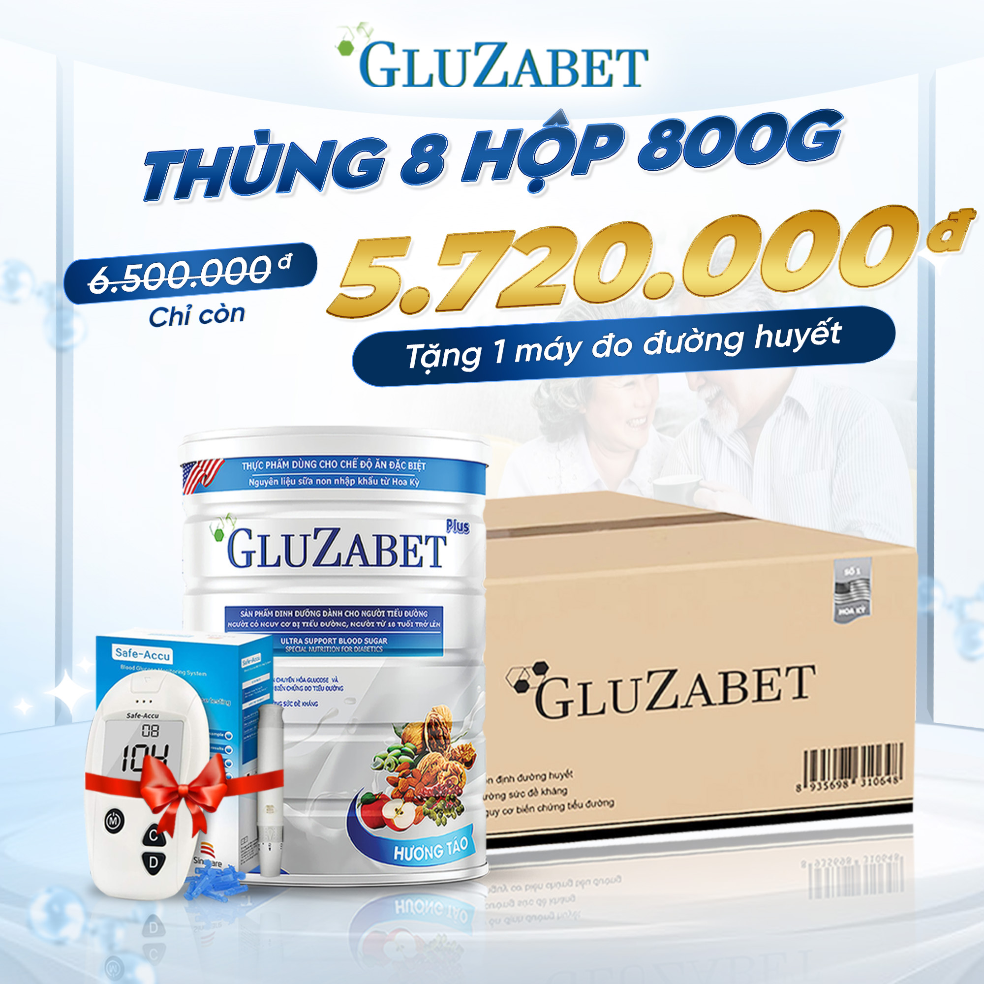 Mô tả Thùng 8 Lon Gluzabet 800G - Giúp Ổn Định Đường Huyết, Bổ Sung Dinh Dưỡng, Tăng Đề Kháng, Ngăn Ngừa Biến Chứng Tiểu Đường - 1