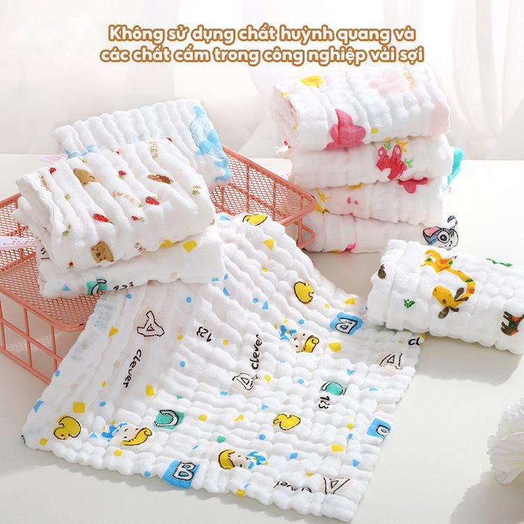 Mô tả Set 5 Khăn Sữa Khăn Mặt IQKAO Manny Muslin 6 Lớp, Vải Xô Mềm Mại, Thấm Hút Tốt - An Toàn Cho Bé - Đa Năng Sử Dụng S5M2 - 2
