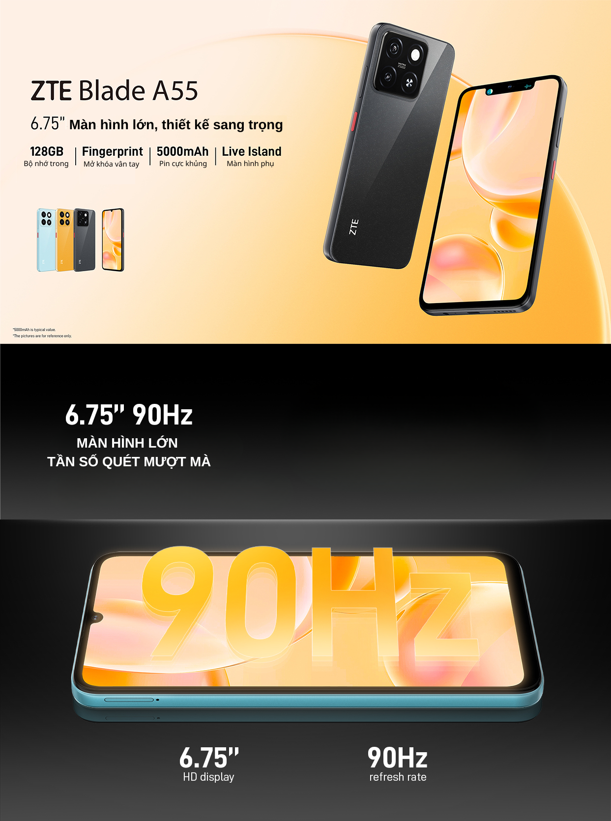 Mô tả Điện thoại ZTE A55 8(4+4)GB/64GB I 5000mAh I 6.75" 90Hz - Hàng Chính Hãng - 1