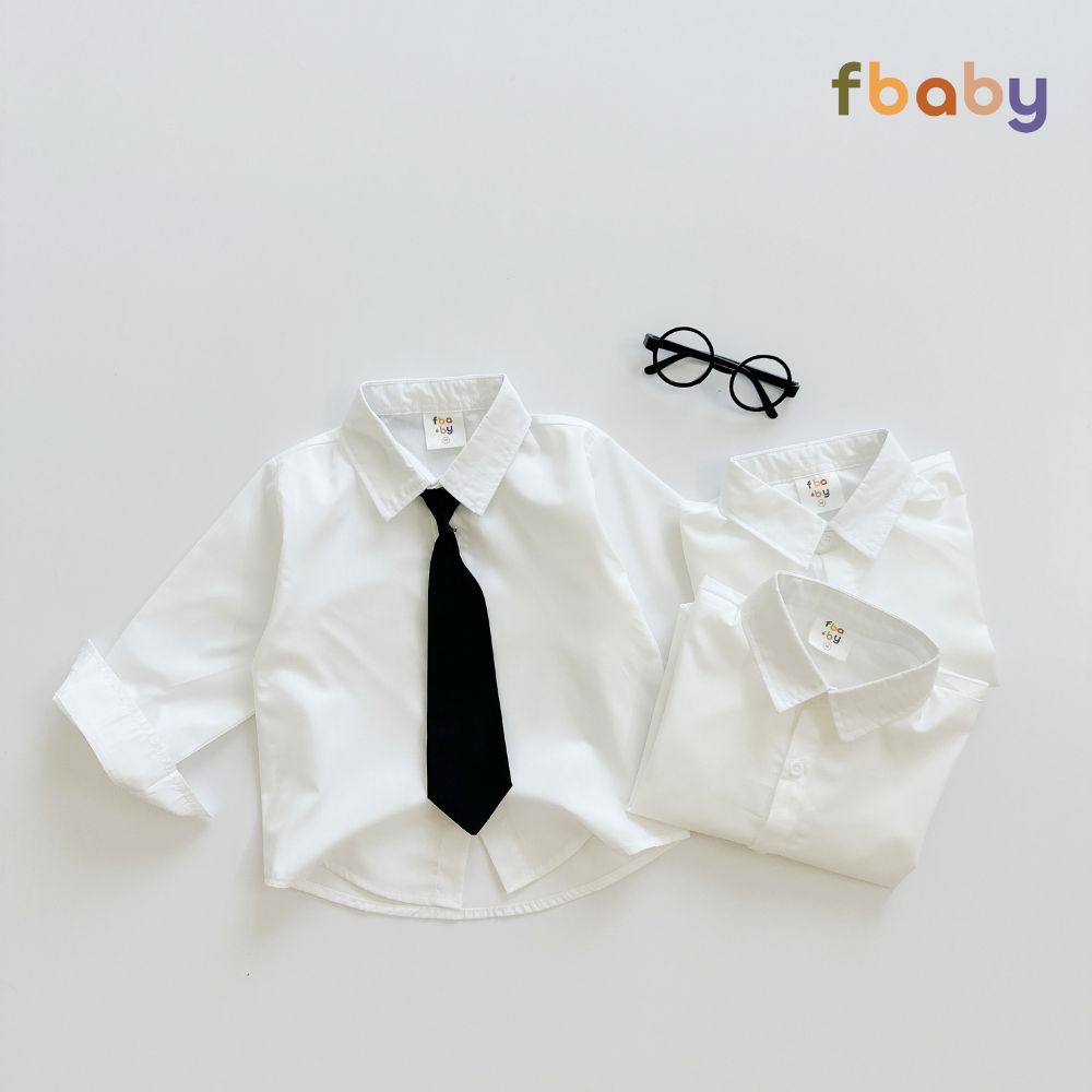 Mô tả Sơ Mi Trơn Fbaby Màu Trắng Thiết Kế Thoáng Mát Không Kèm Nơ, Cavat - 1