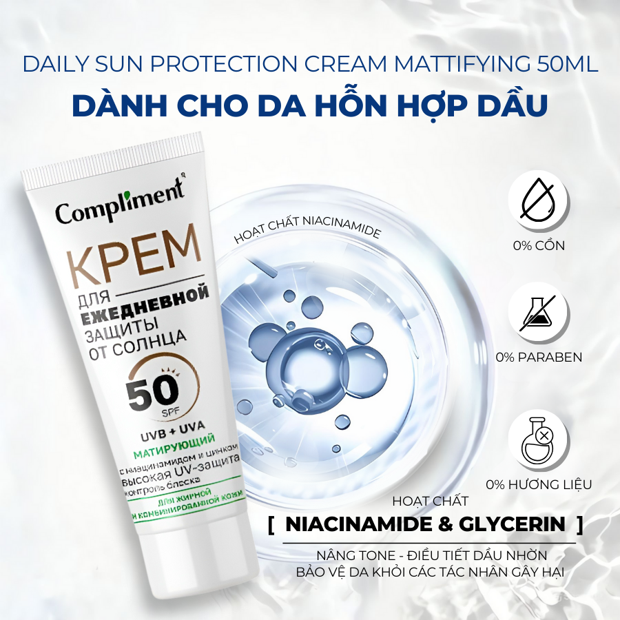 Mô tả Kem Chống Nắng Compliment Tone Up SPF50+ PA++++ 50ml Kết Cấu Nhẹ, Thẩm Thấu Nhanh, Chống Thấm Nước - 4