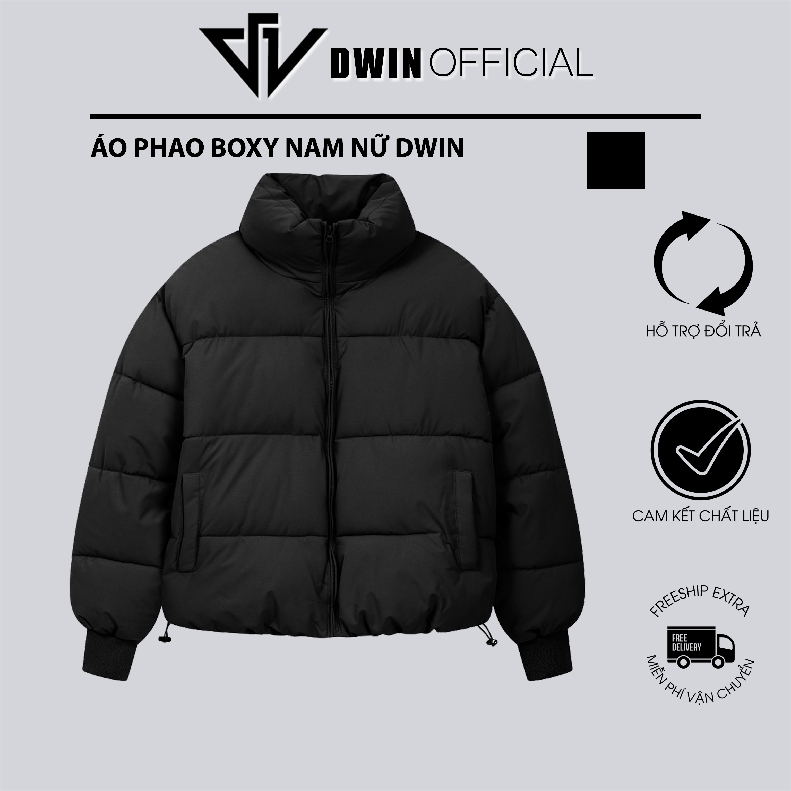 Mô tả Áo khoác phao boxy nam nữ DWIN local brand dáng lửng cổ cao unisex trần bông dày dặn siêu ấm - 2
