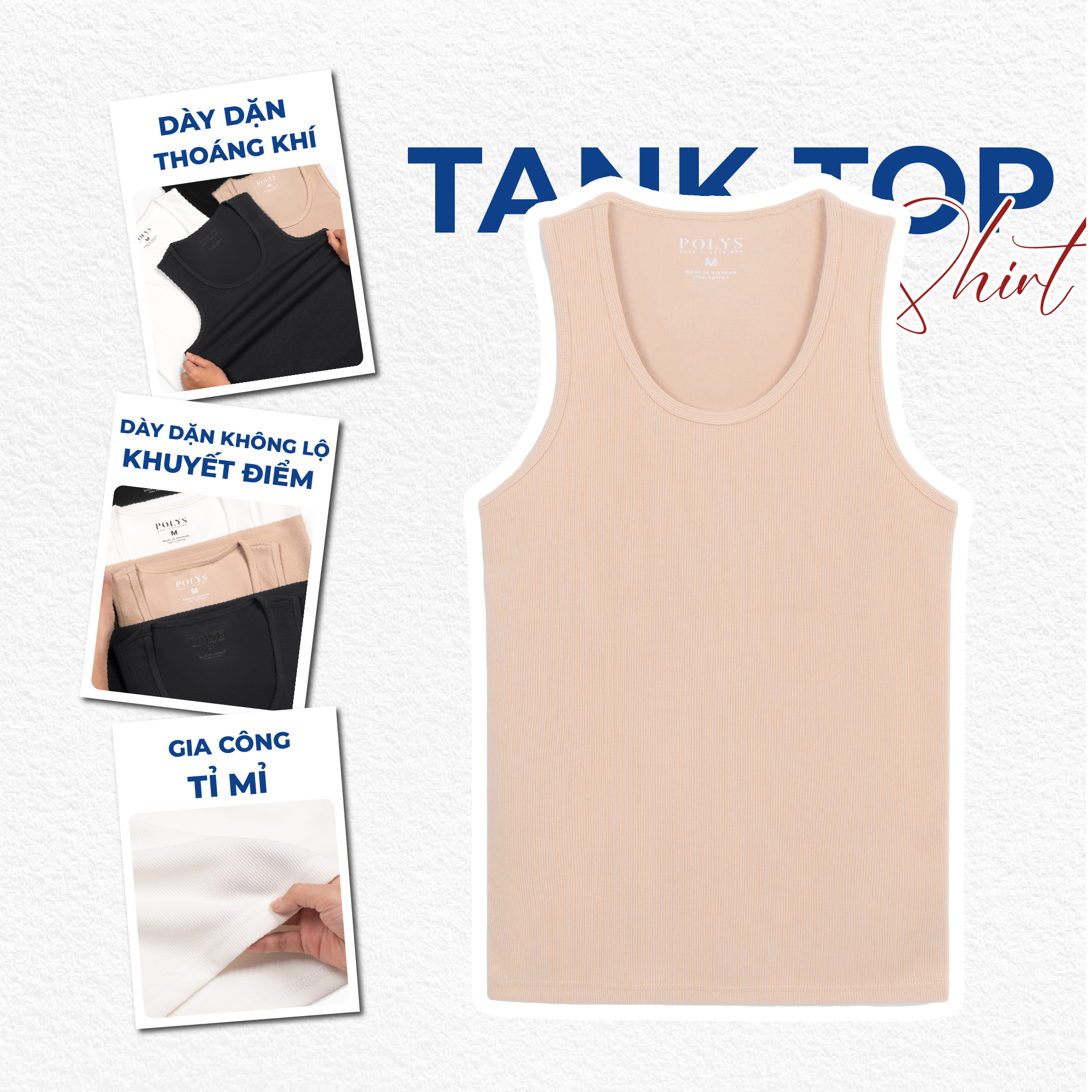 Mô tả Áo Ba Lỗ Thun Gân POLYS Fullbox Form Body, Vải Cotton Gân Dày Dặn, Co Giãn Và Thấm Hút Tốt. Áo 3 Lỗ - 4