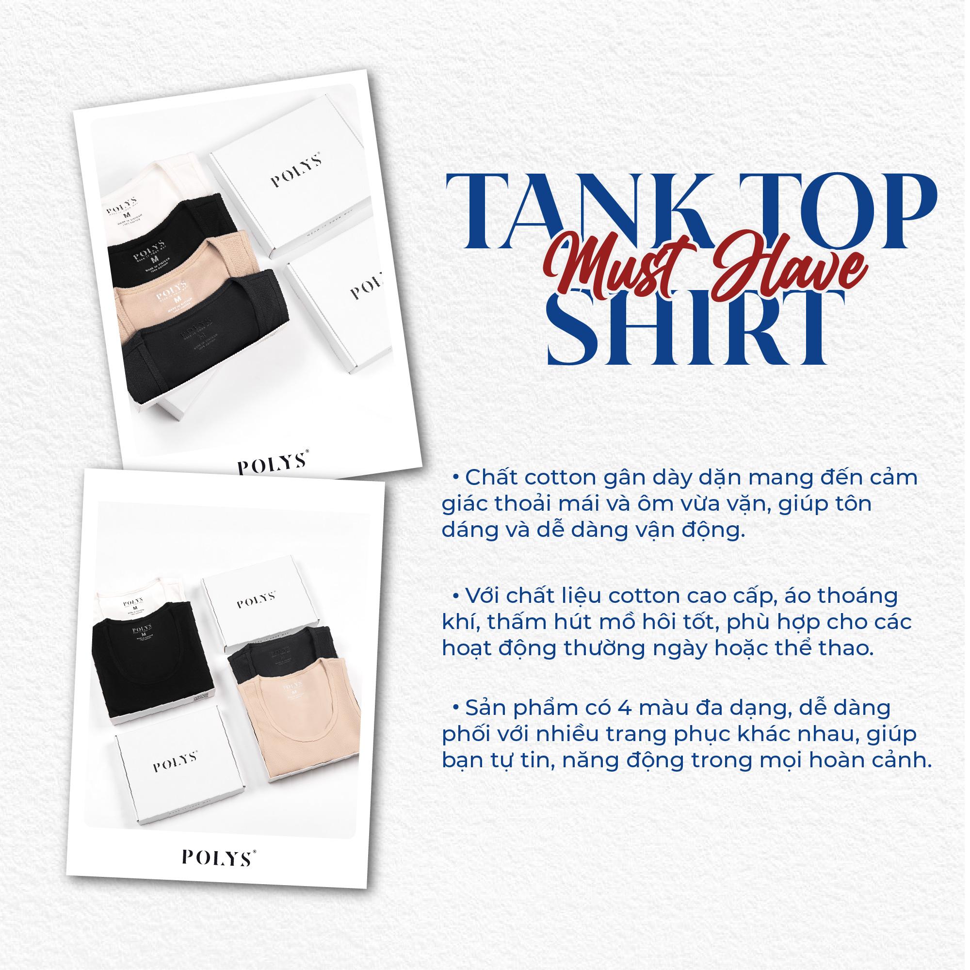 Mô tả Áo Ba Lỗ Thun Gân POLYS Fullbox Form Body, Vải Cotton Gân Dày Dặn, Co Giãn Và Thấm Hút Tốt. Áo 3 Lỗ - 5
