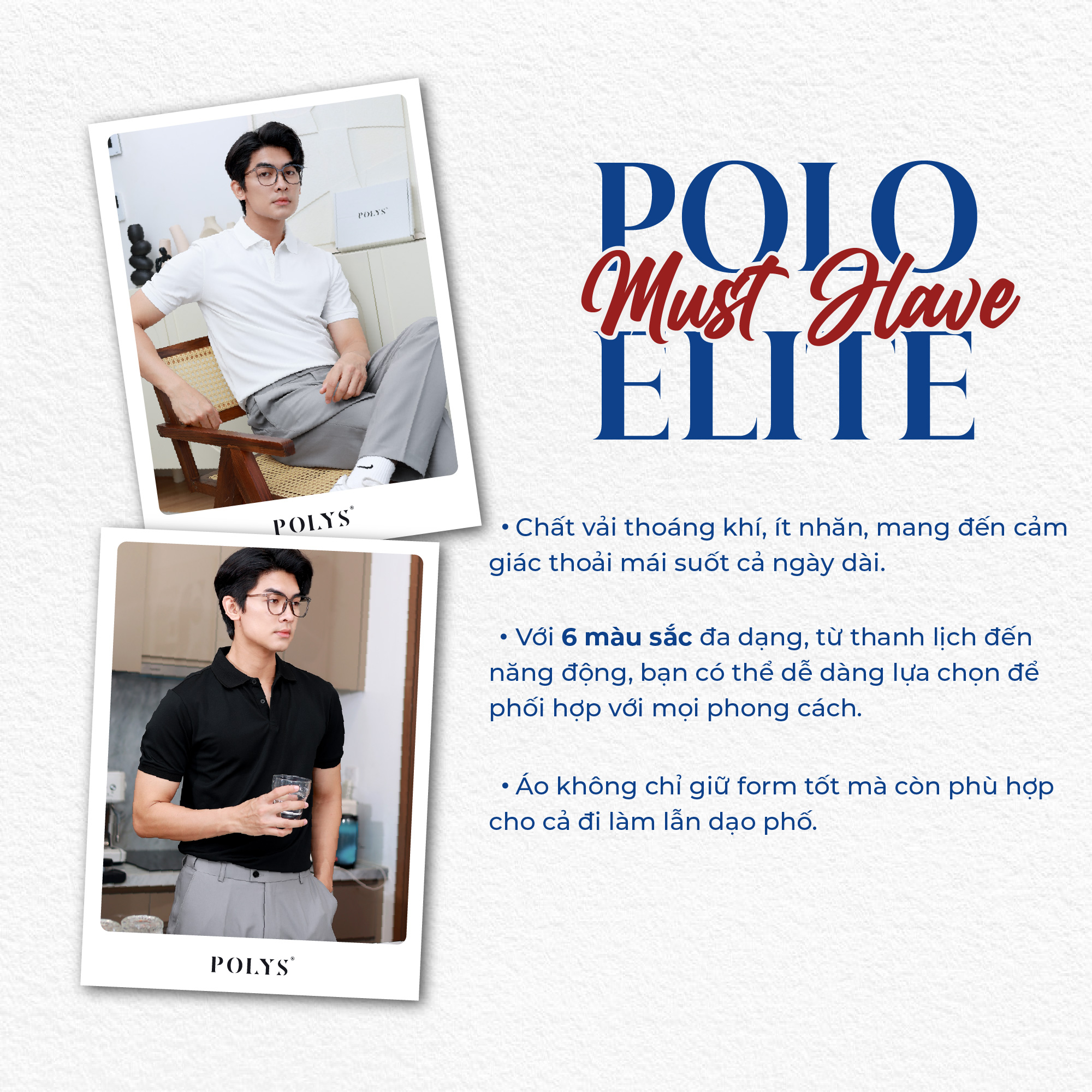 Mô tả Áo Polo Nam Trơn POLYS Fullbox Form Regular, Vải TC Synex Thoáng Khí Co giãn 4 Chiều POLO ELITE - 1