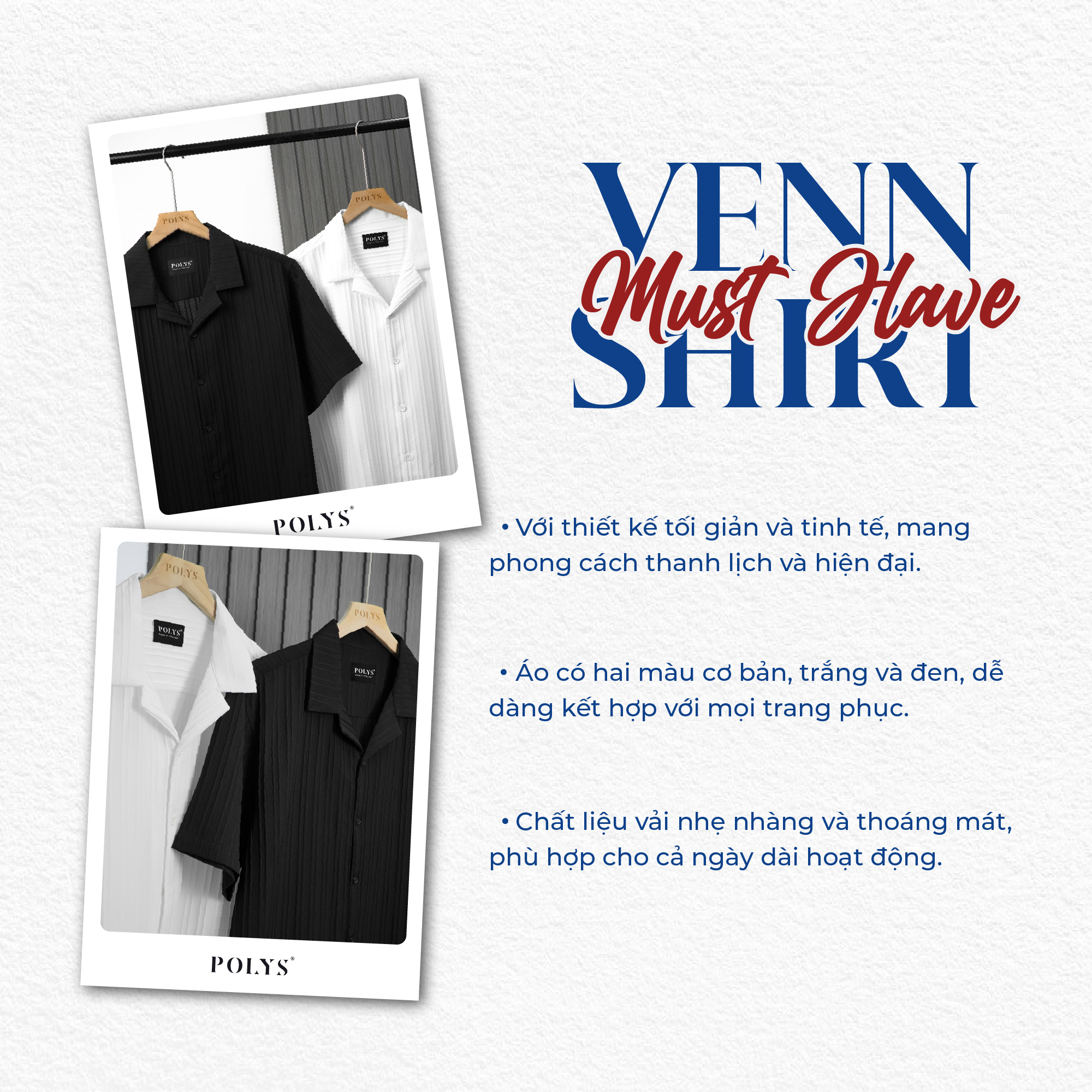 Mô tả Áo sơ mi nam POLYS Fullbox Vải Linen Vân Đôi Co Giãn 2 Chiều Thấm Hút Tốt Áo sơ mi nam tay ngắn VENN - 4