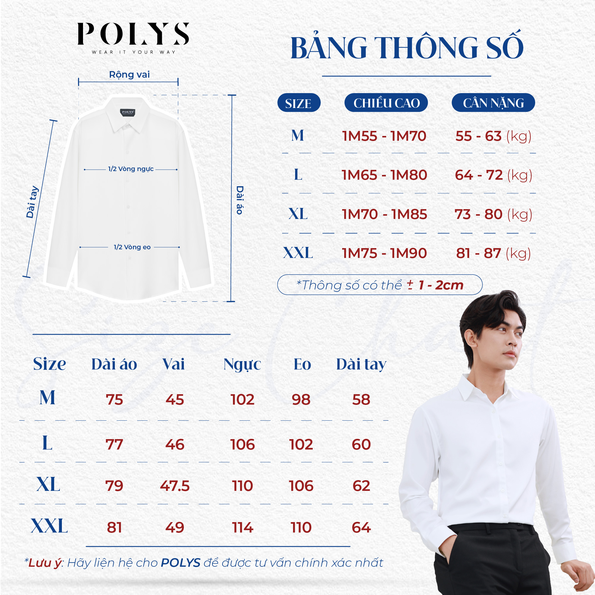 Mô tả Áo sơ mi nam tay dài POLYS Fullbox. Vải Chéo dày dặn, co giãn 2 chiều, Áo Sơ Mi 6 màu LONG SLEEVE - 4