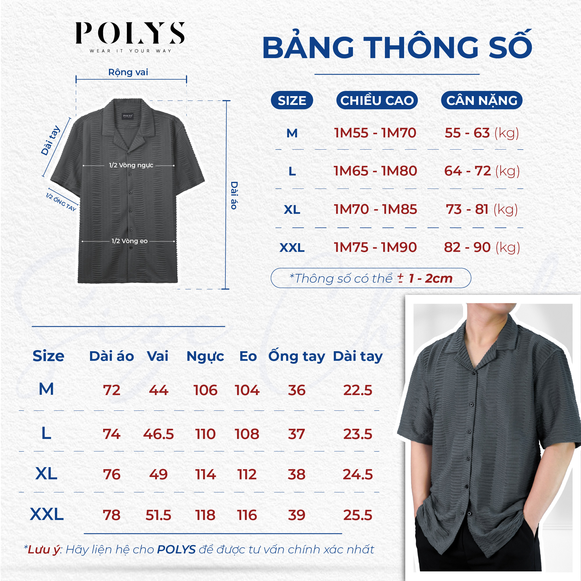 Mô tả Áo sơ mi nam POLYS Fullbox Vải Thun Dệt Co Giãn 2 Chiều Thấm Hút Tốt Áo sơ mi nam tay ngắn HARMONY - 6