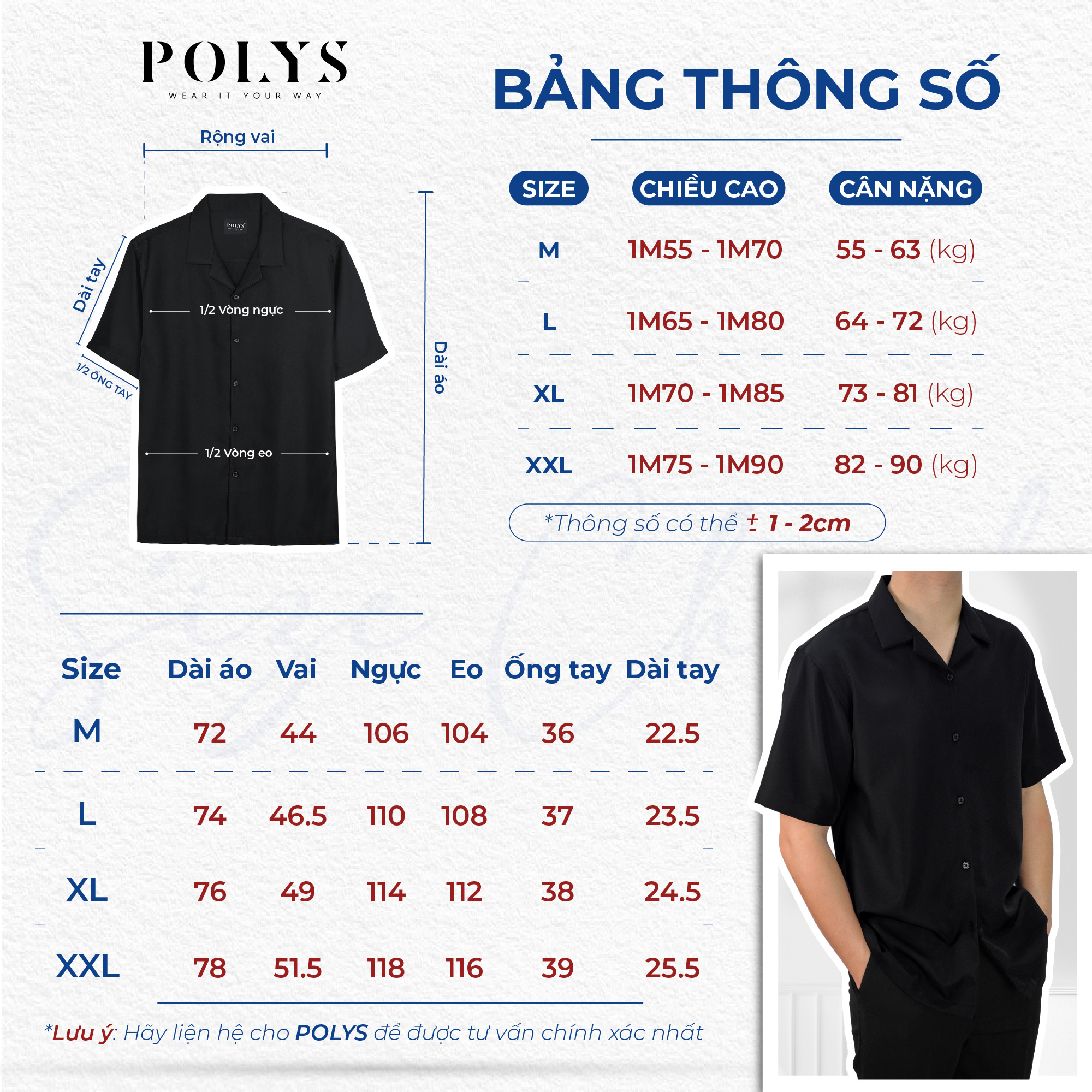 Mô tả Áo sơ mi nam POLYS Fullbox, Vải Chéo Thái 6 Màu dày dặn. Áo sơ mi tay ngắn Cổ Vest CUBAN SHIRT - 8